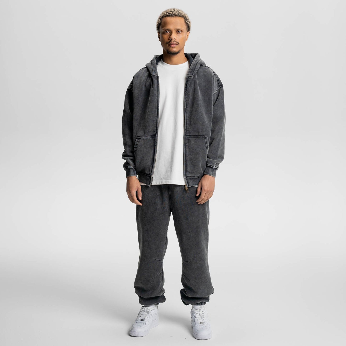 Loose Fit Washed Zip Up Hoodie