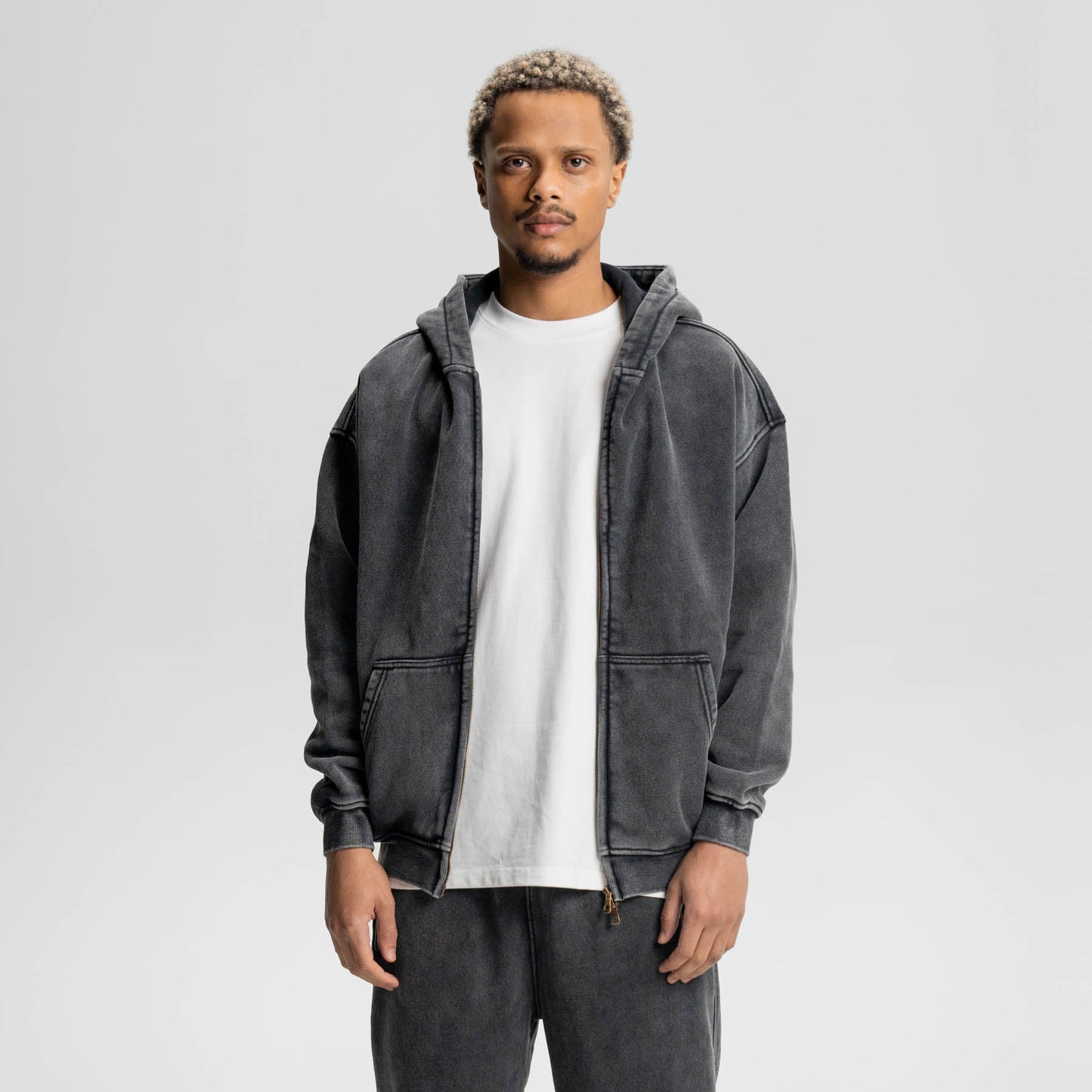Loose Fit Washed Zip Up Hoodie