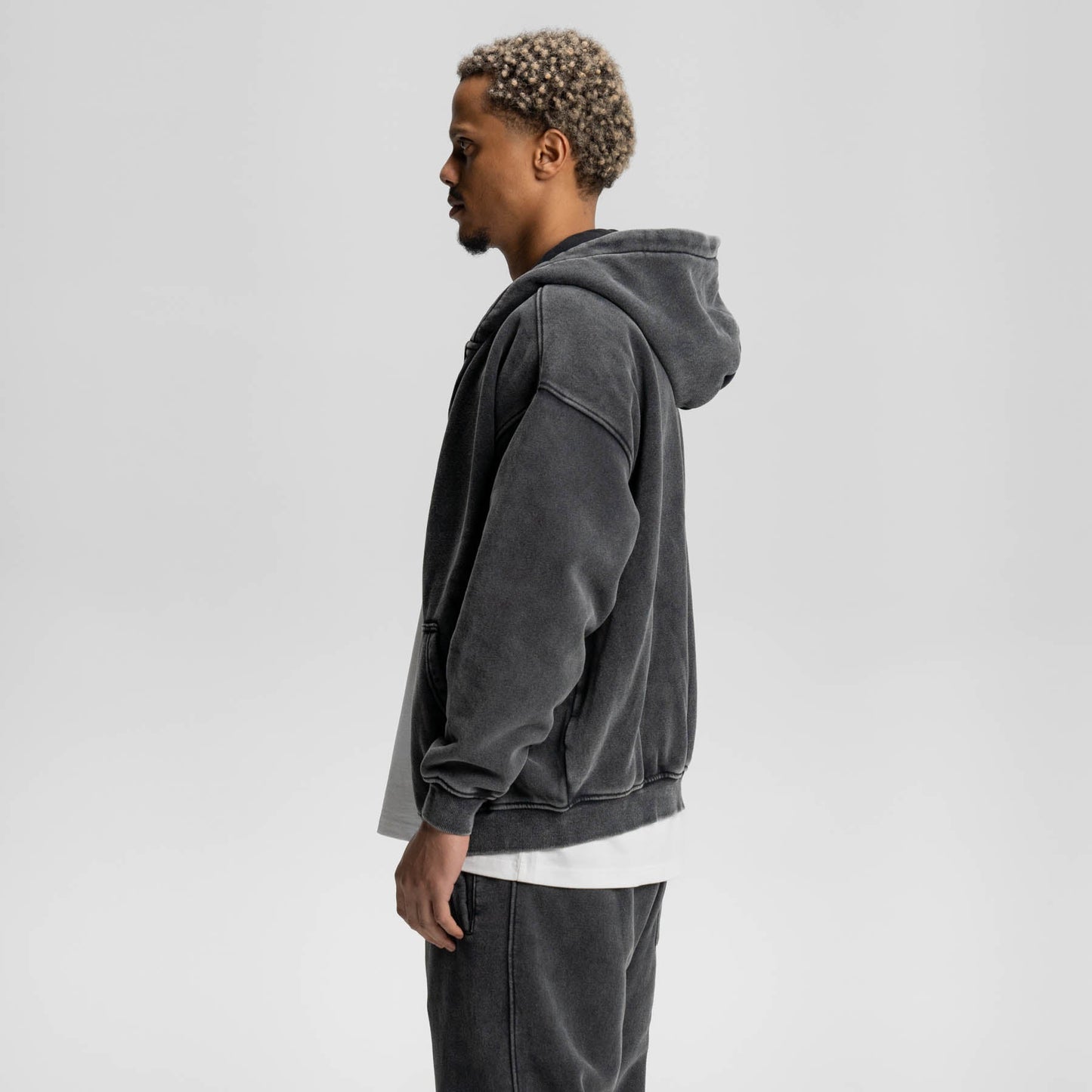 Loose Fit Washed Zip Up Hoodie