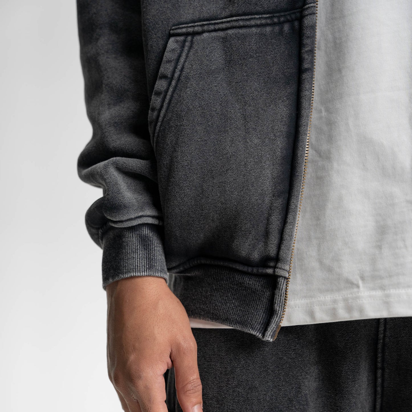 Loose Fit Washed Zip Up Hoodie
