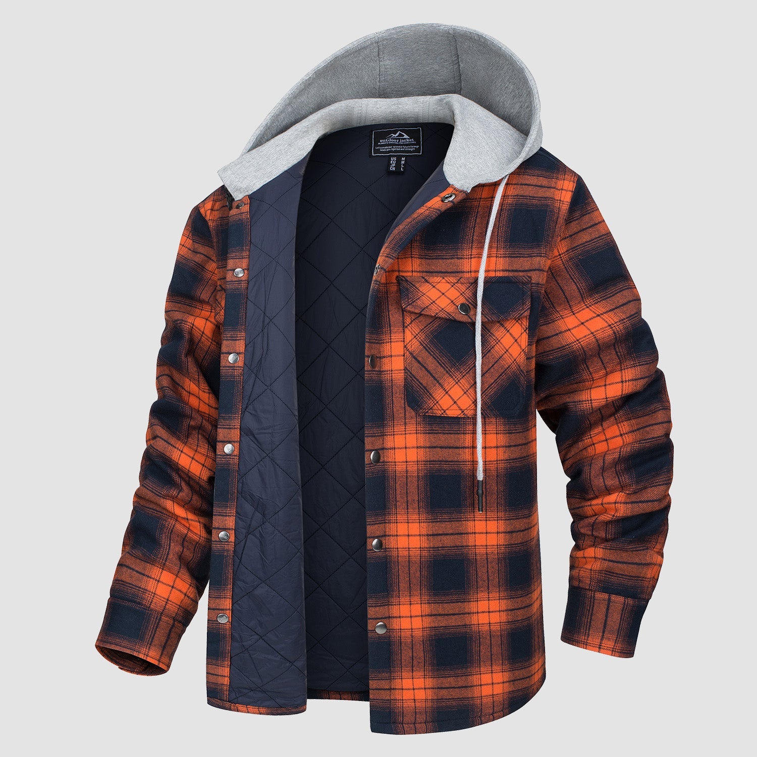 Men's Quilted Flannel Jacket with Hood – Warm & Casual - veyora
