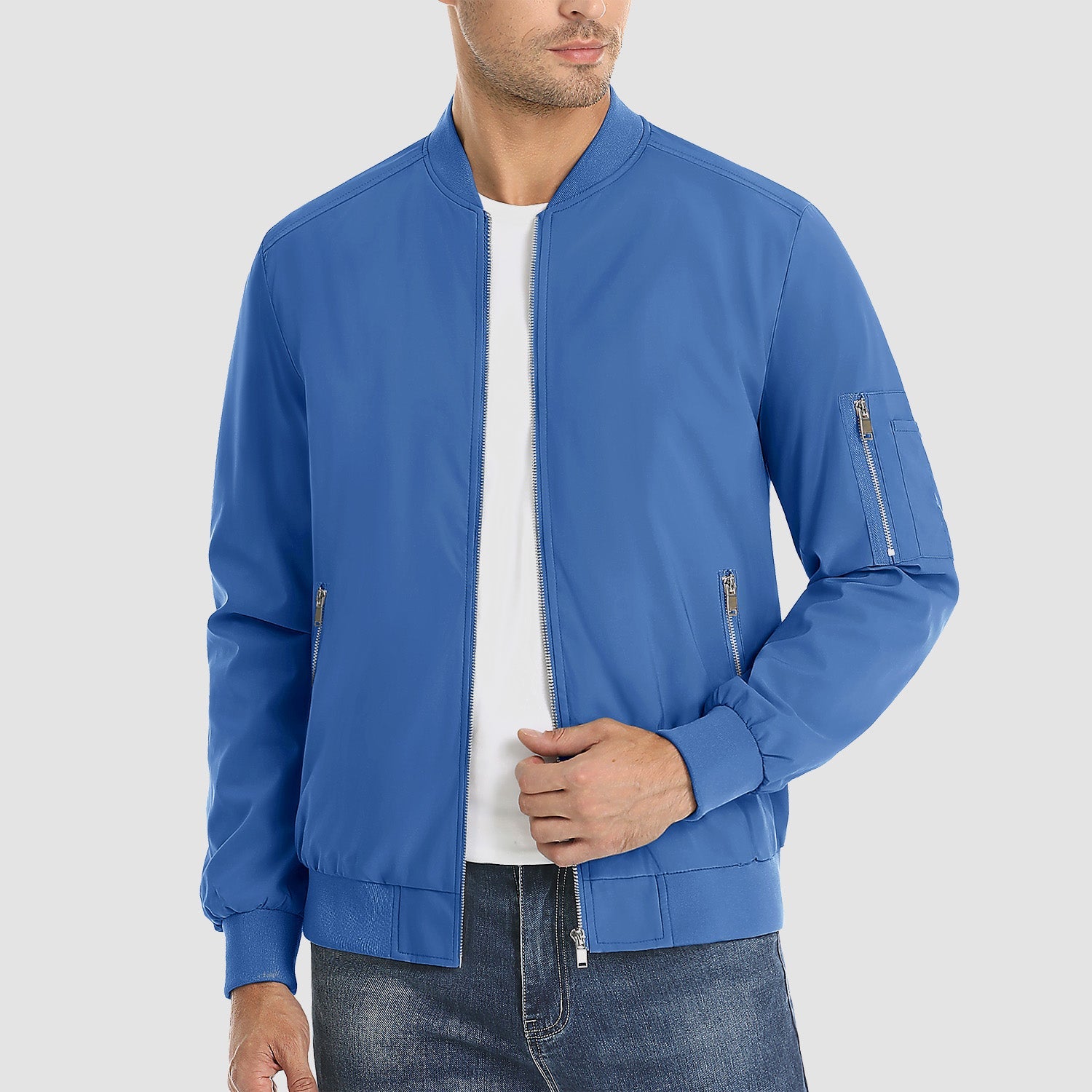 Men's Lightweight Zip-Up Bomber Jacket - Casual Windbreaker