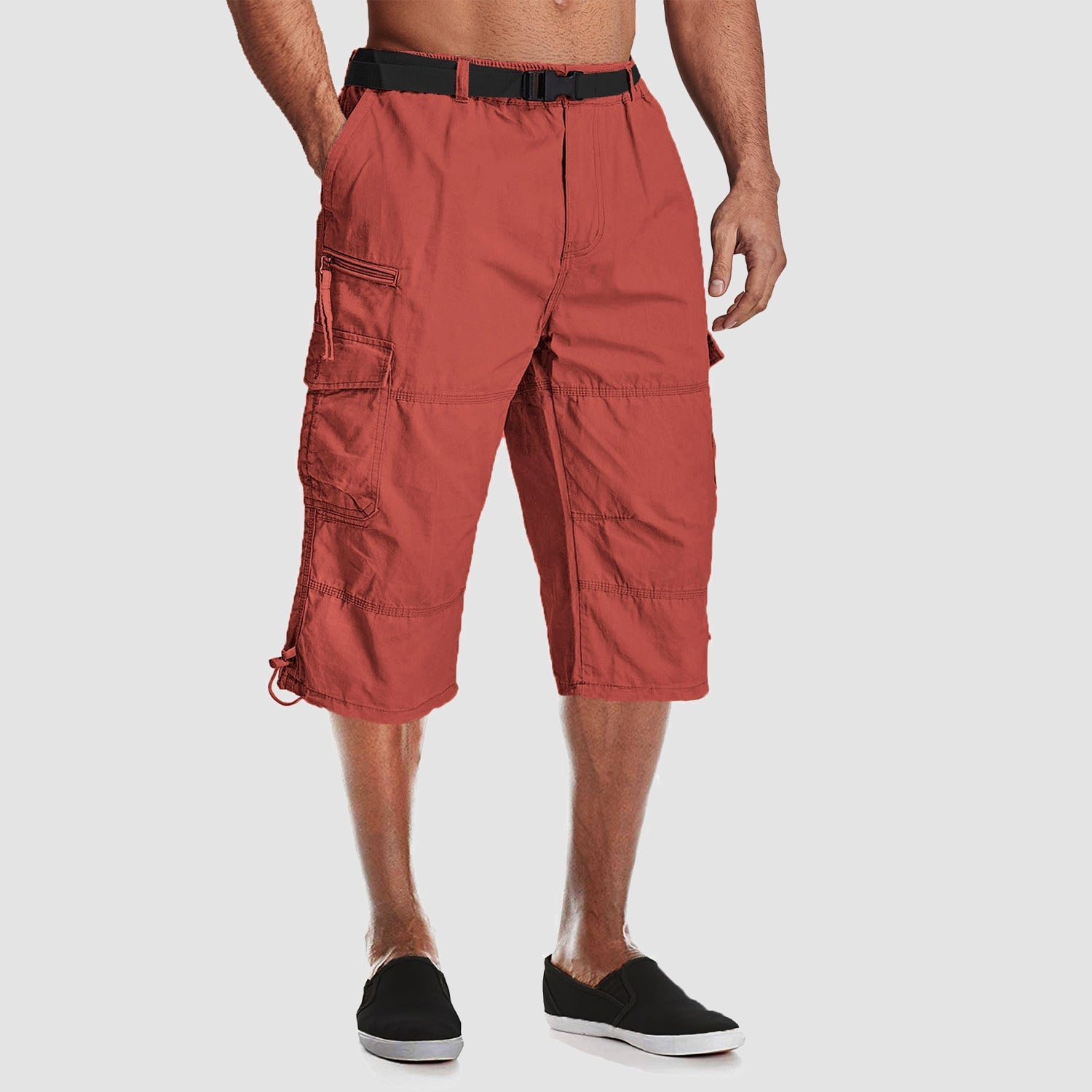 Men's Below Knee Cargo Shorts - Cotton, 7 Pockets, Work Capris - veyora
