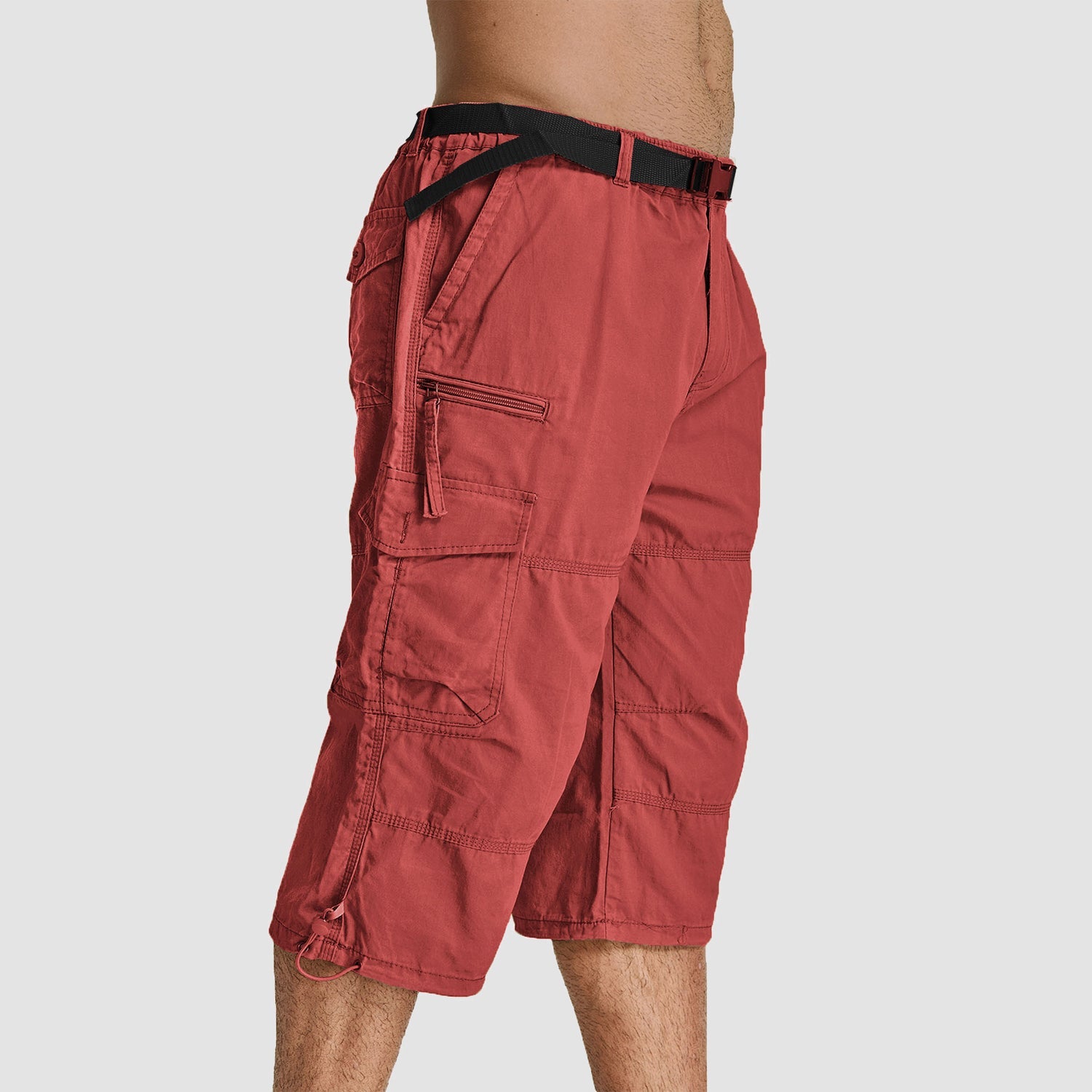 Men's Below Knee Cargo Shorts - Cotton, 7 Pockets, Work Capris - veyora