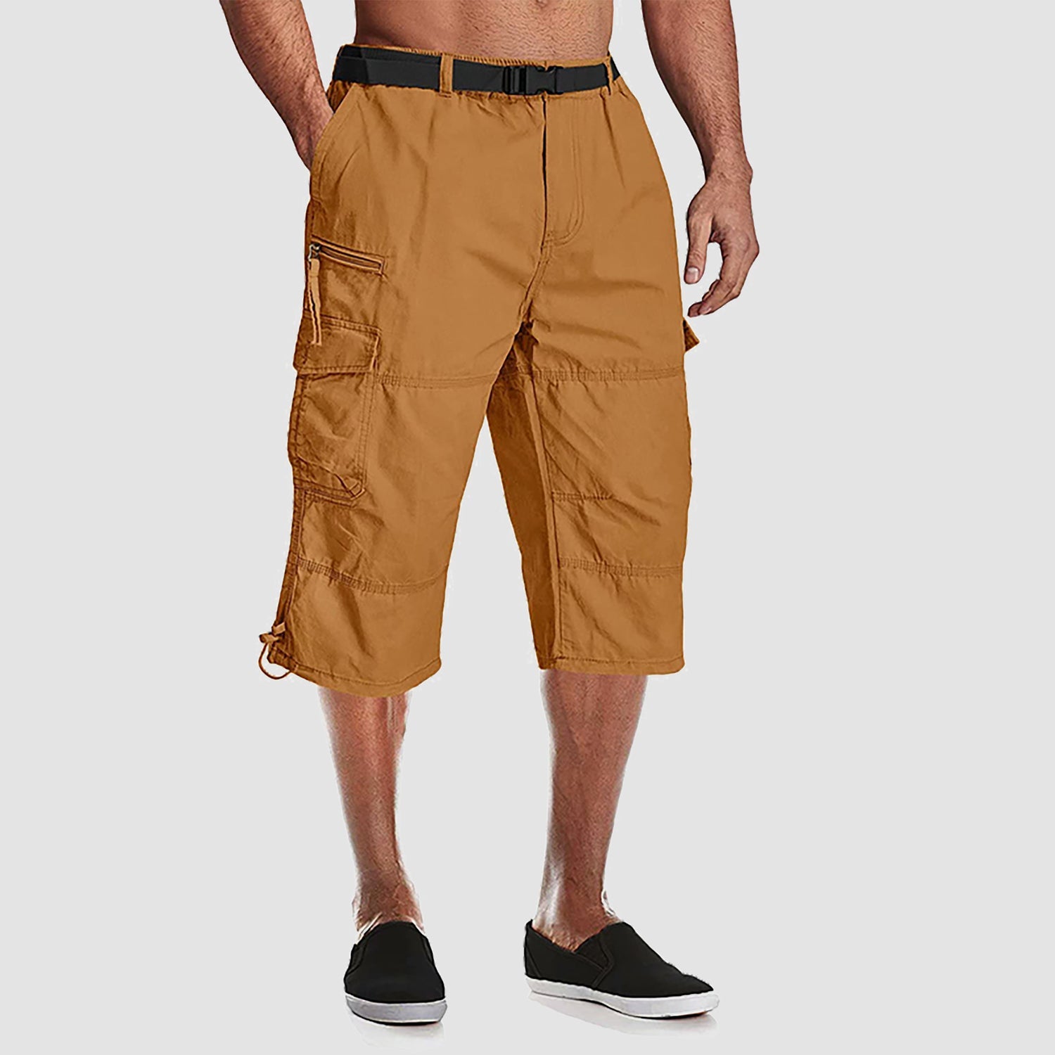 Men's Below Knee Cargo Shorts - Cotton, 7 Pockets, Work Capris - veyora