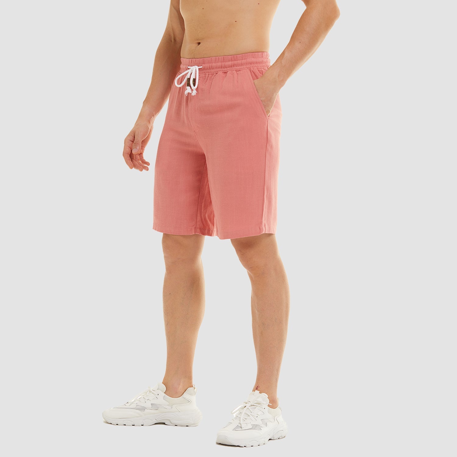 Men's Linen Cotton Shorts - Drawstring, Elastic Waist - veyora
