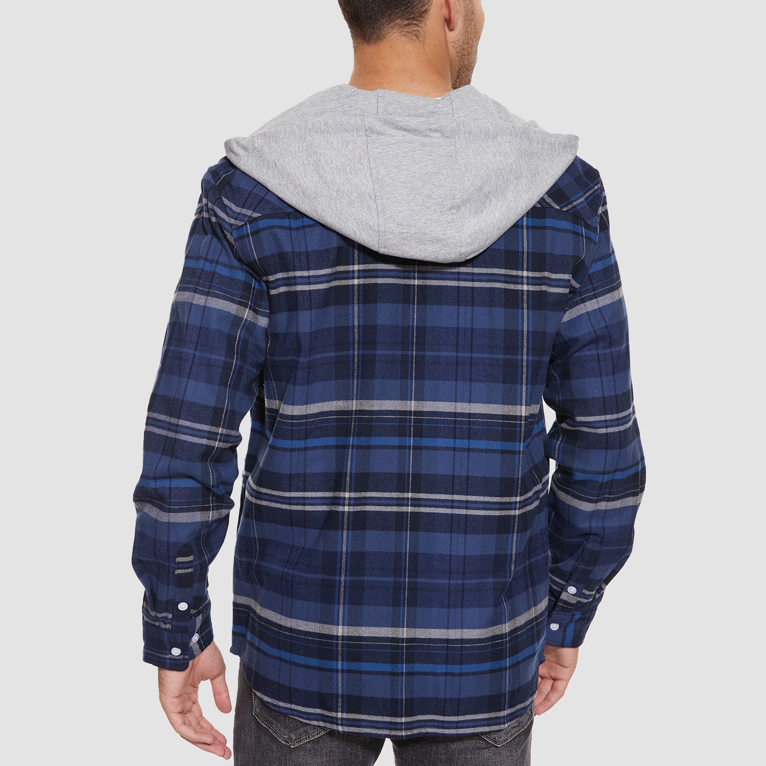 Men's Flannel Shirt Jacket with Hood - Long Sleeve Cotton Plaid Style - veyora
