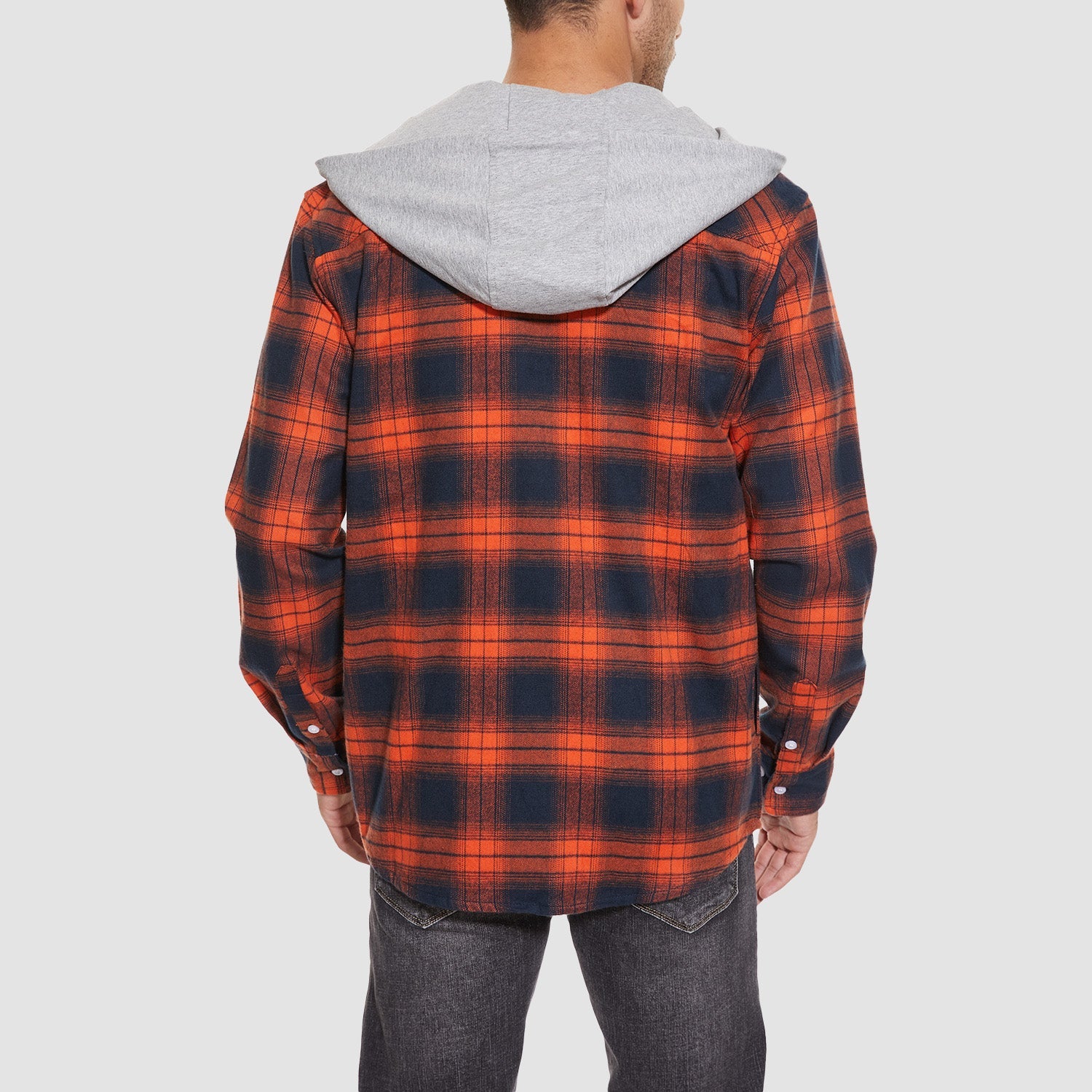 Men's Flannel Shirt Jacket with Hood - Long Sleeve Cotton Plaid Style - veyora