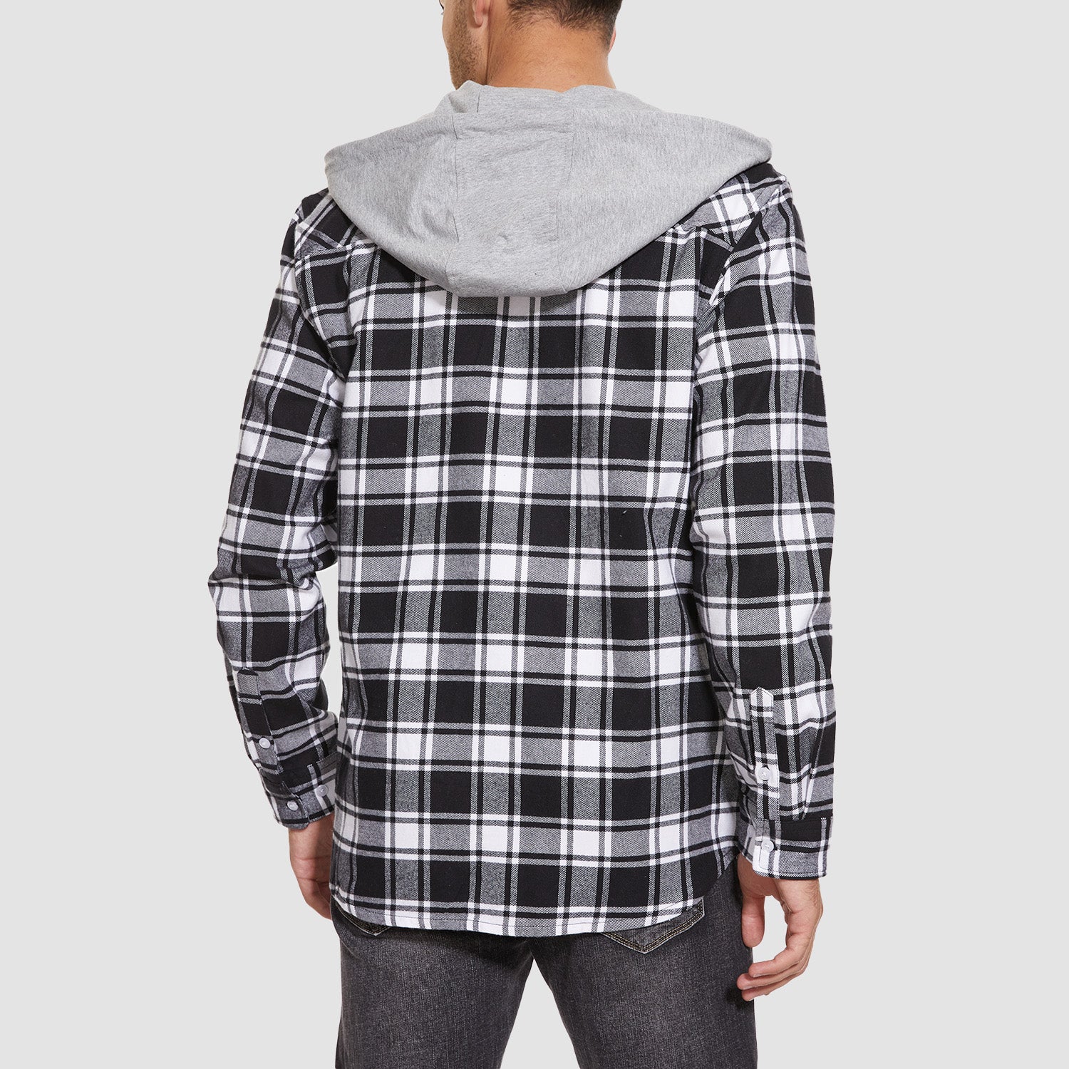 Men's Flannel Shirt Jacket with Hood - Long Sleeve Cotton Plaid Style - veyora