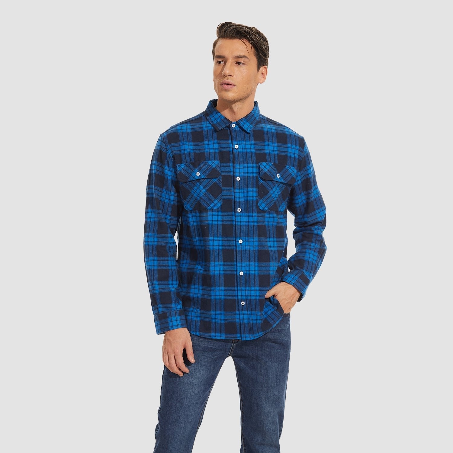 Men's Long Sleeve Cotton Plaid Flannel Shirt