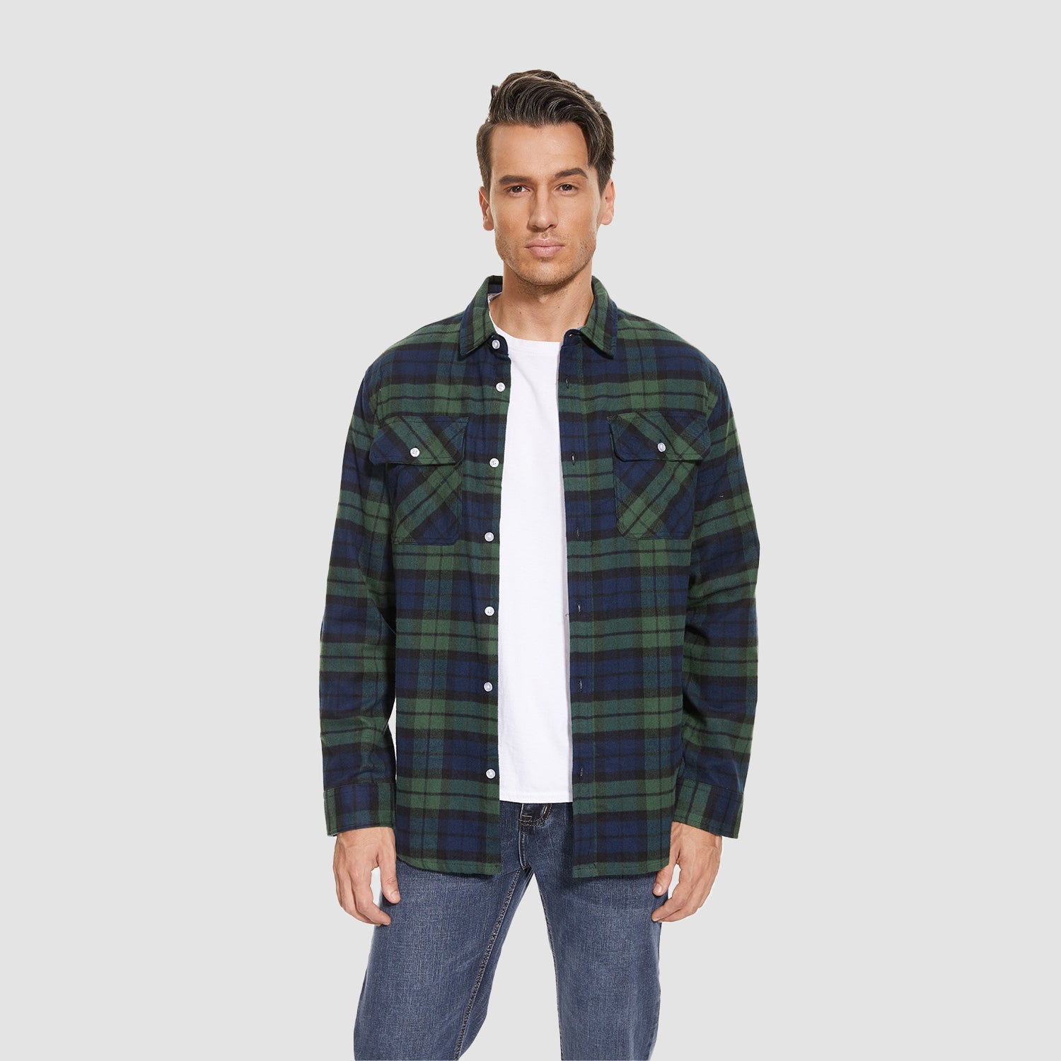 Men's Long Sleeve Cotton Plaid Flannel Shirt