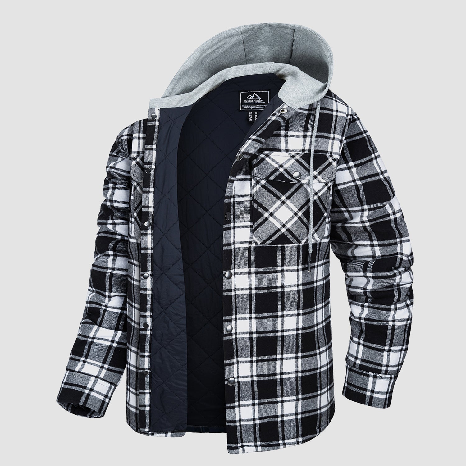 Men's Quilted Flannel Jacket with Hood – Warm & Casual - veyora