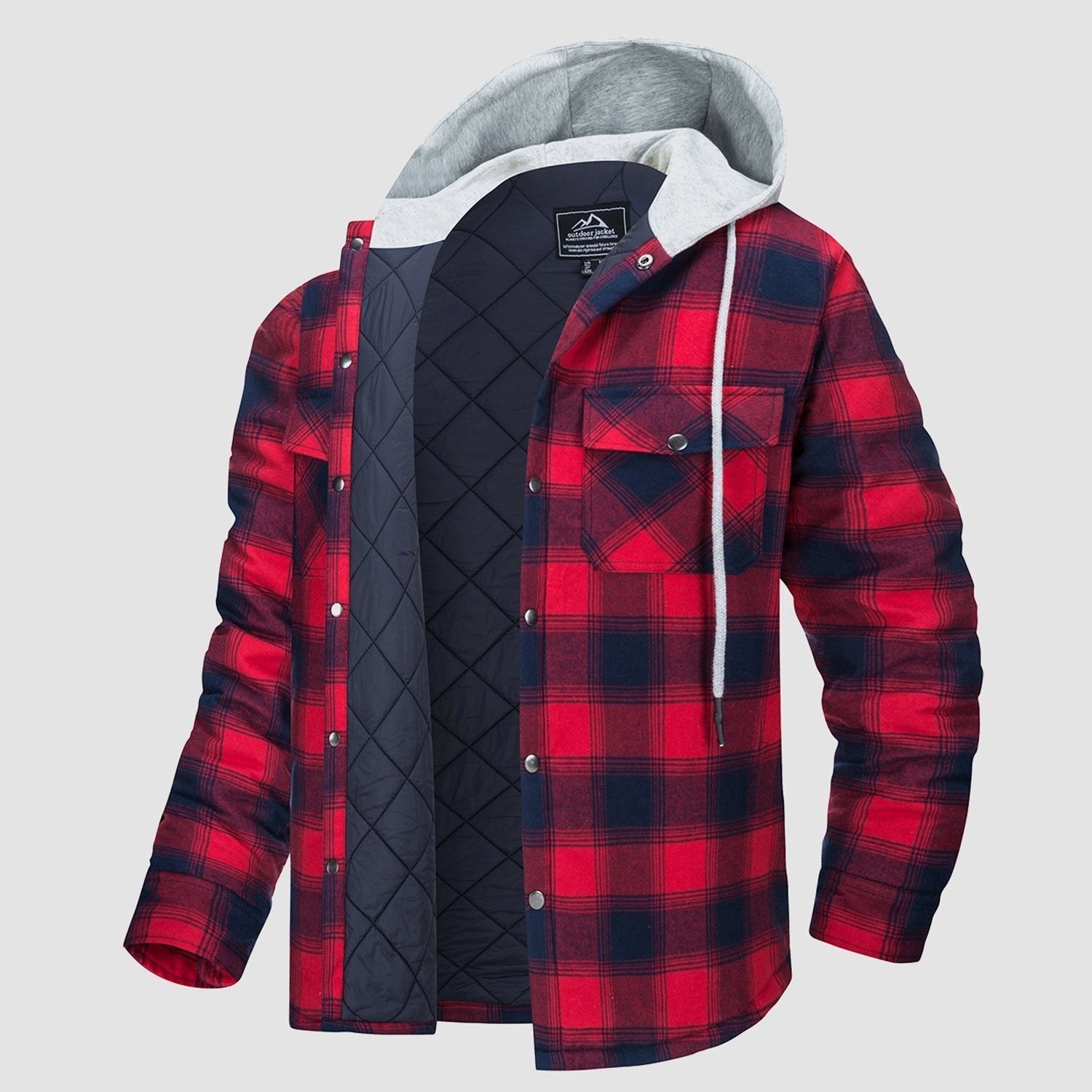 Men's Quilted Flannel Jacket with Hood – Warm & Casual - veyora