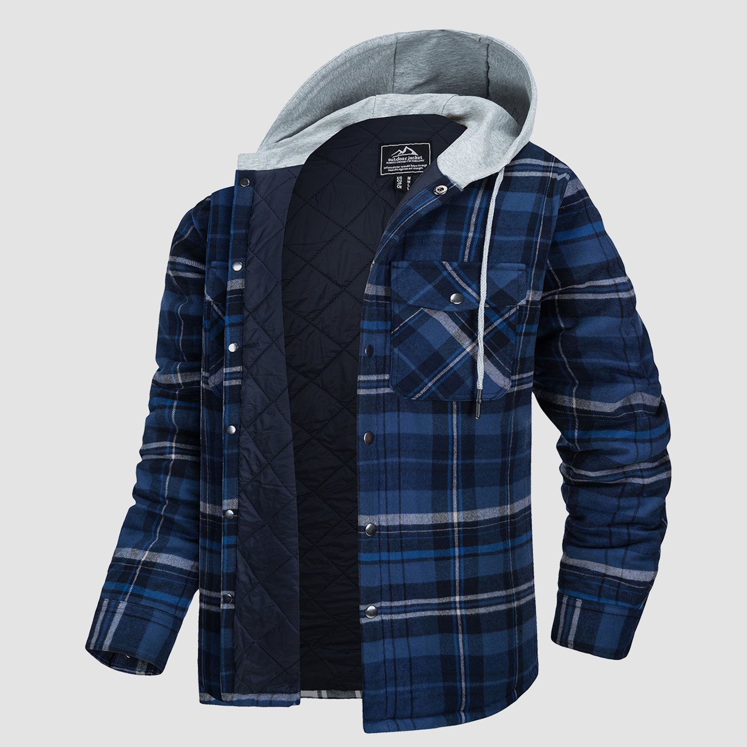 Men's Quilted Flannel Jacket with Hood – Warm & Casual - veyora