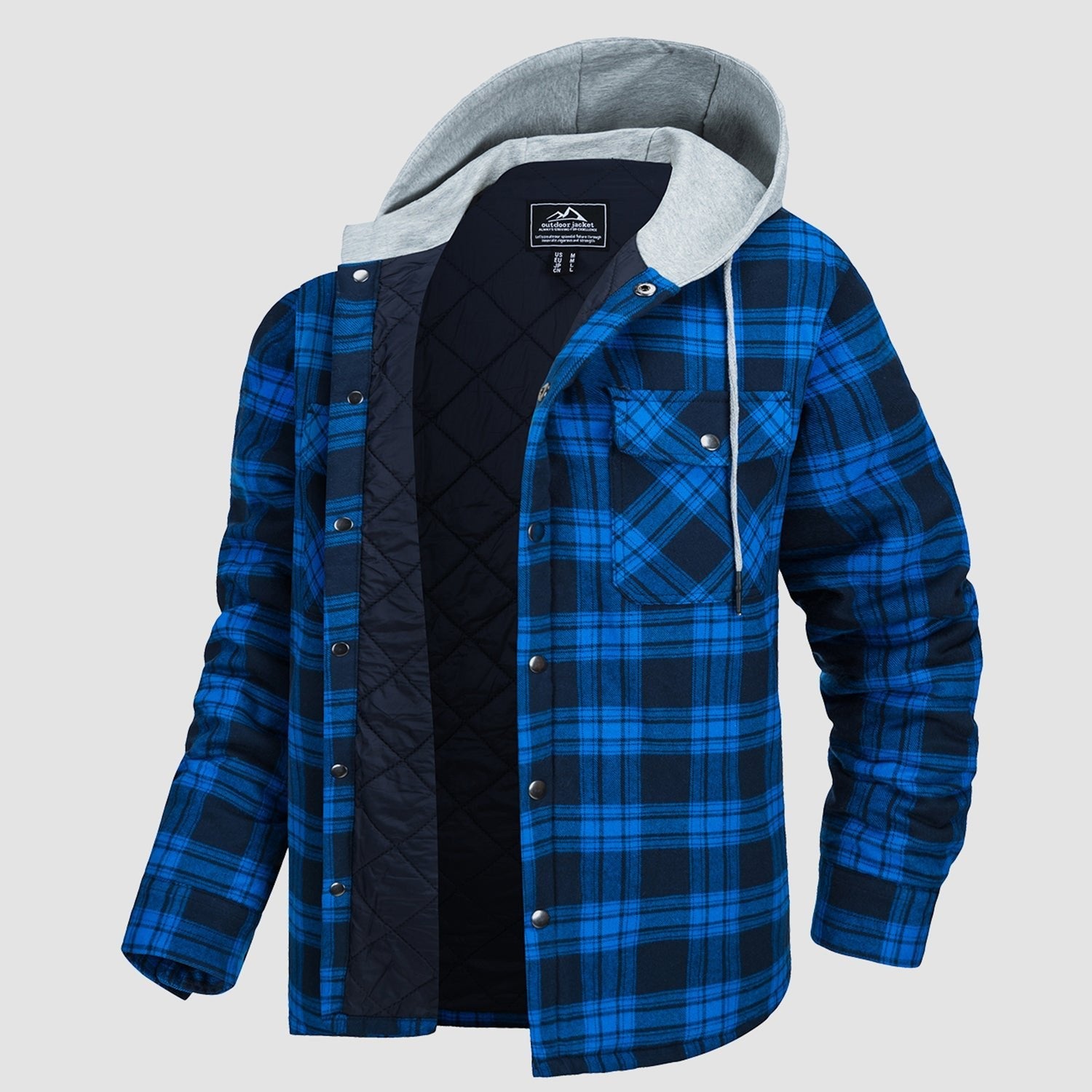 Men's Quilted Flannel Jacket with Hood – Warm & Casual - veyora