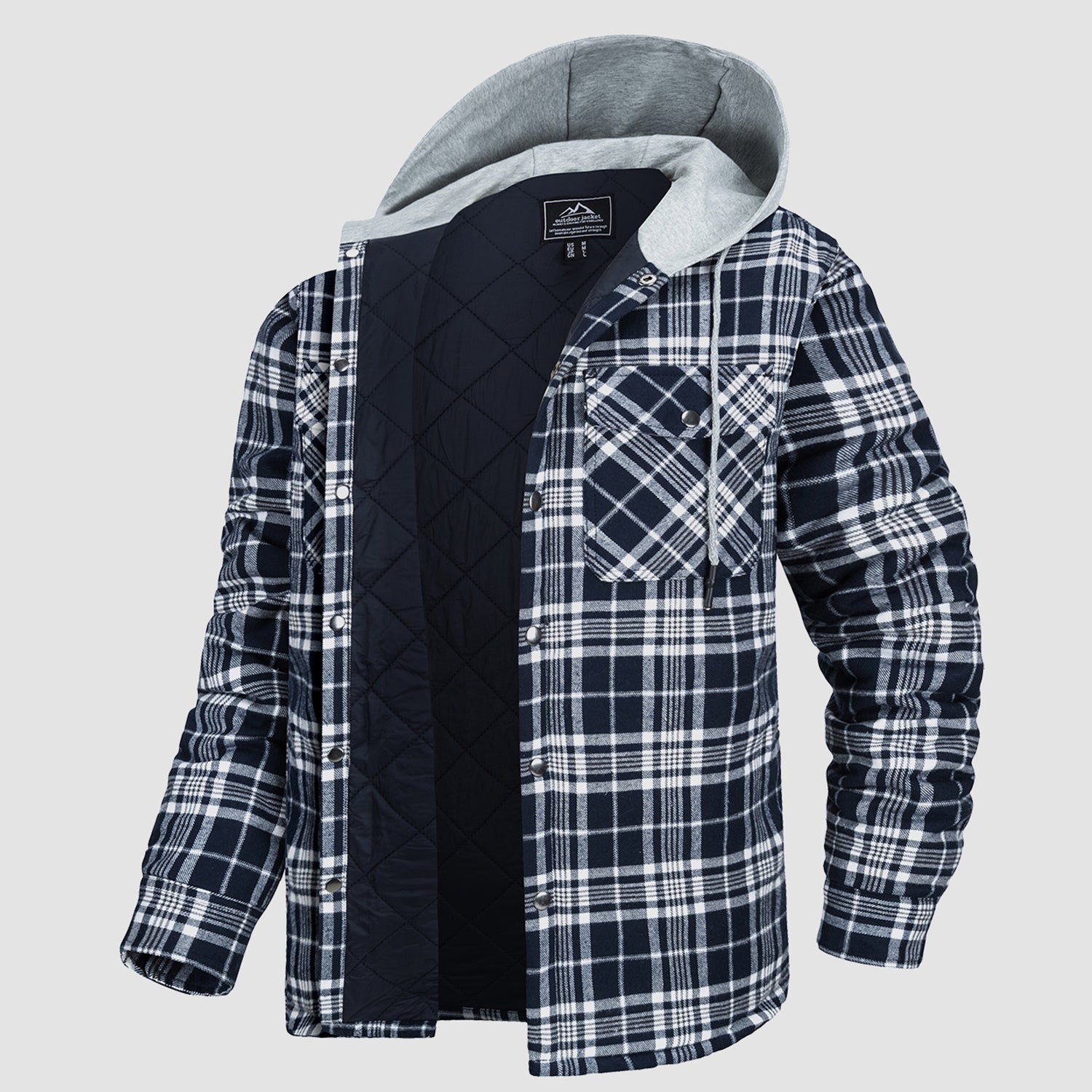 Men's Quilted Flannel Jacket with Hood – Warm & Casual - veyora