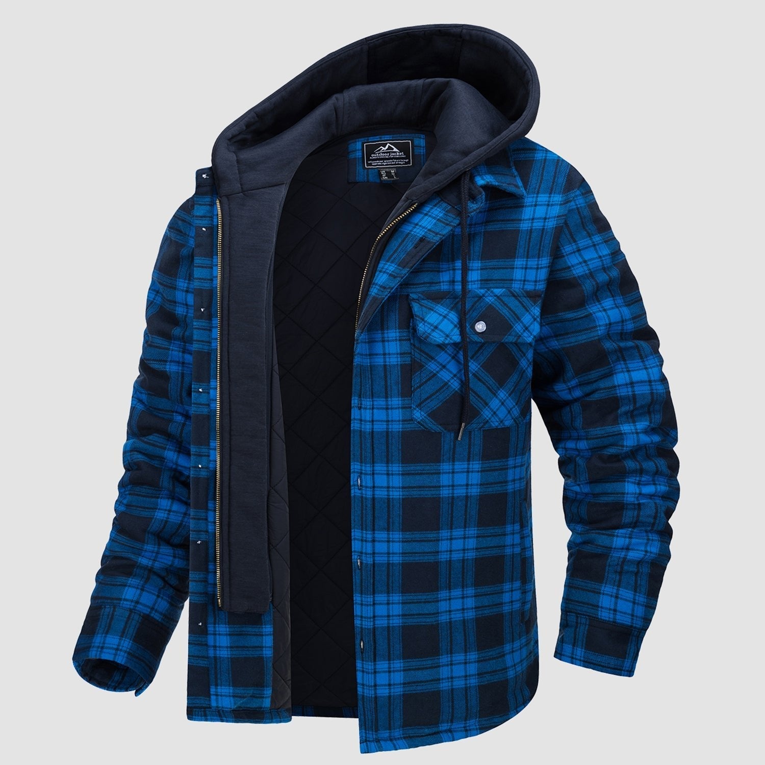 Men's Flannel Jacket with Removable Hood & 5 Pockets - veyora