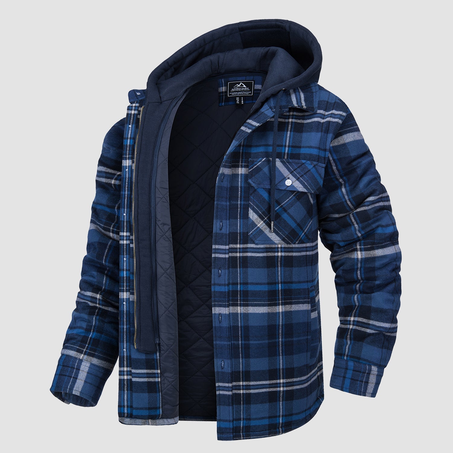 Men's Flannel Jacket with Removable Hood & 5 Pockets - veyora