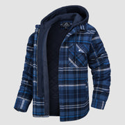 Men's Flannel Jacket with Removable Hood & 5 Pockets - veyora