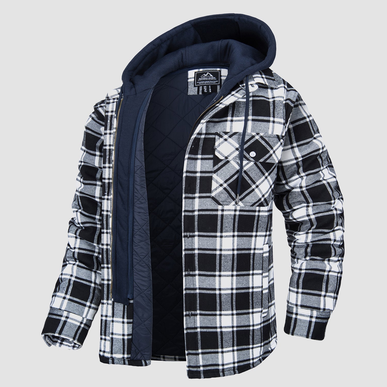 Men's Flannel Jacket with Removable Hood & 5 Pockets - veyora