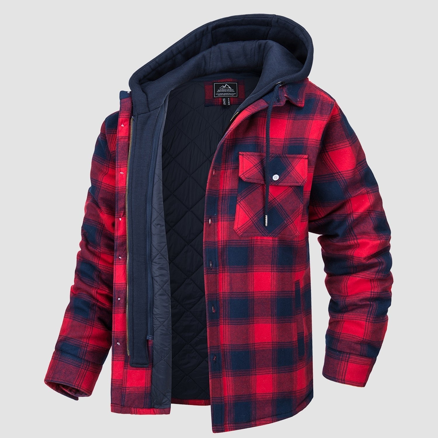 Men's Flannel Jacket with Removable Hood & 5 Pockets - veyora