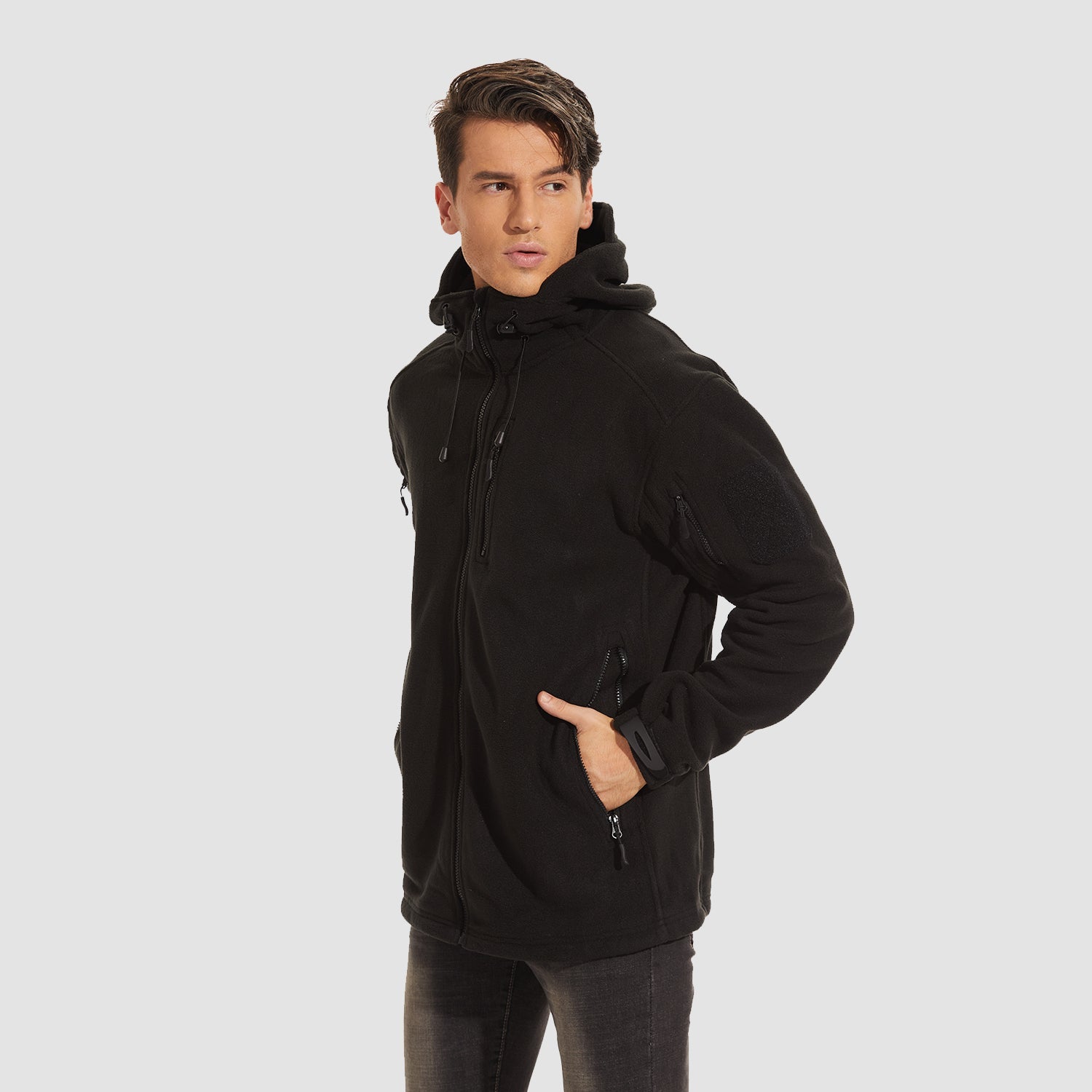 Men's Fleece Hoodie Zip Jacket Military Tactical Coat - veyora