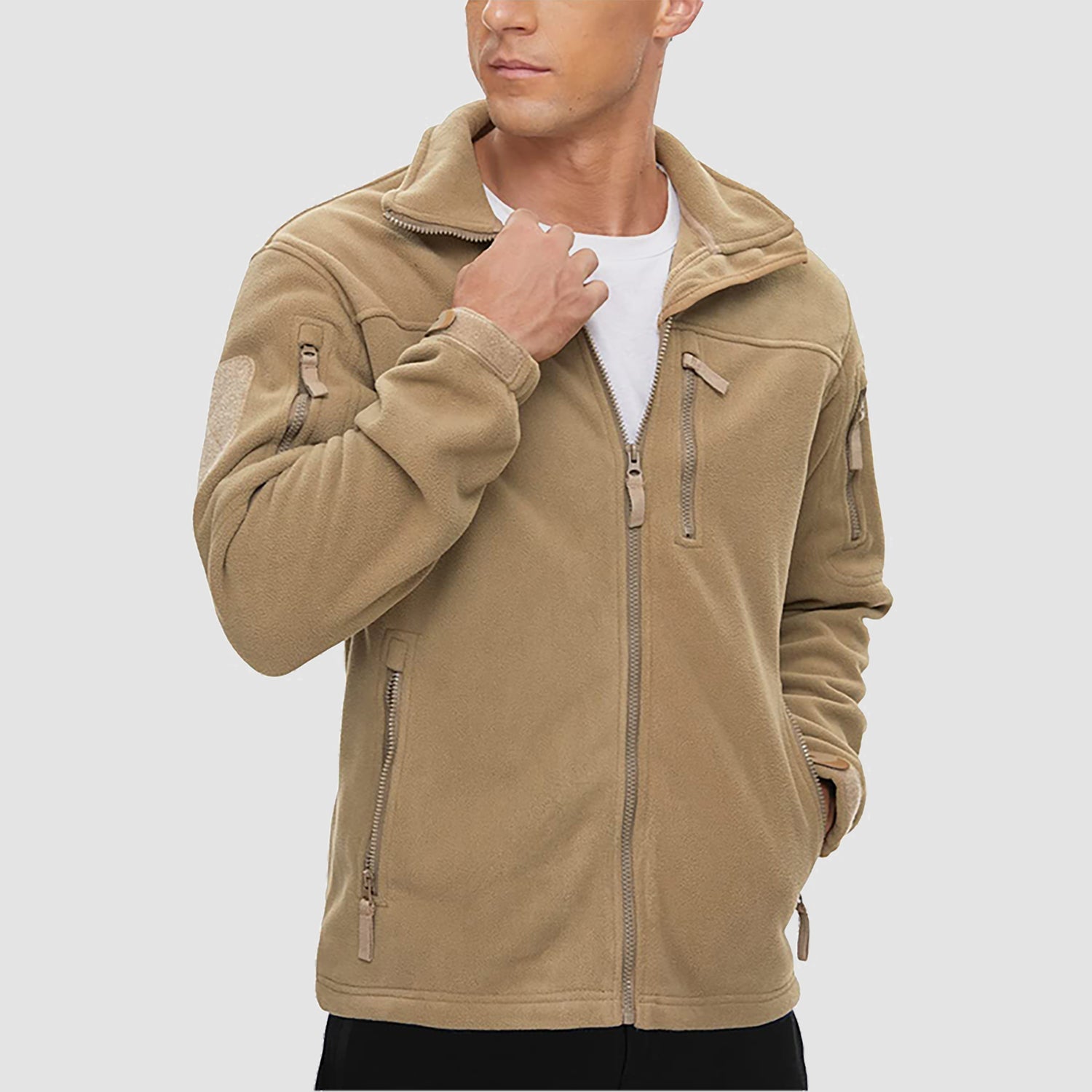 Men's Fleece Tactical Jacket Stand Collar Military Field Jackets - veyora