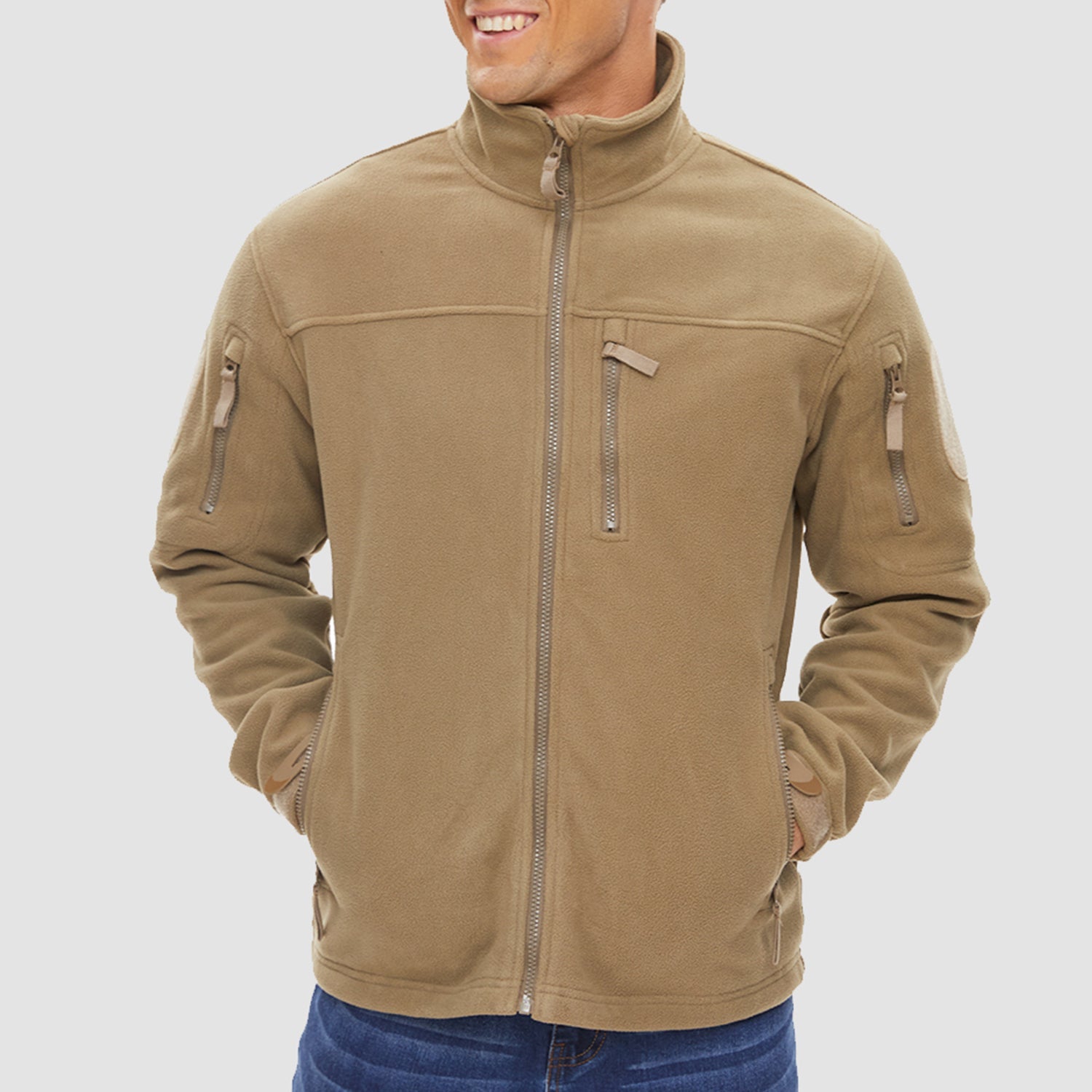 Men's Fleece Tactical Jacket Stand Collar Military Field Jackets - veyora