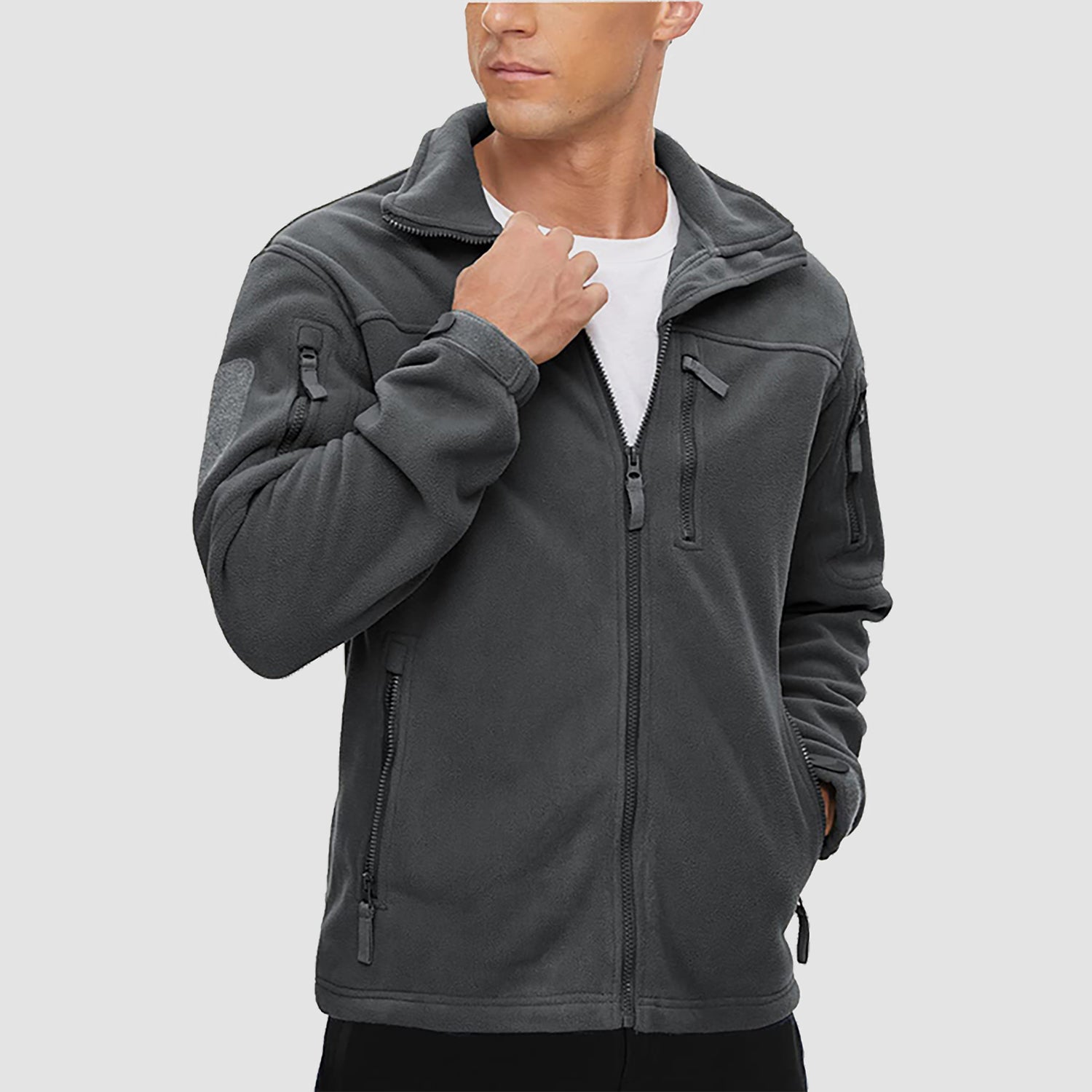 Men's Fleece Tactical Jacket Stand Collar Military Field Jackets - veyora