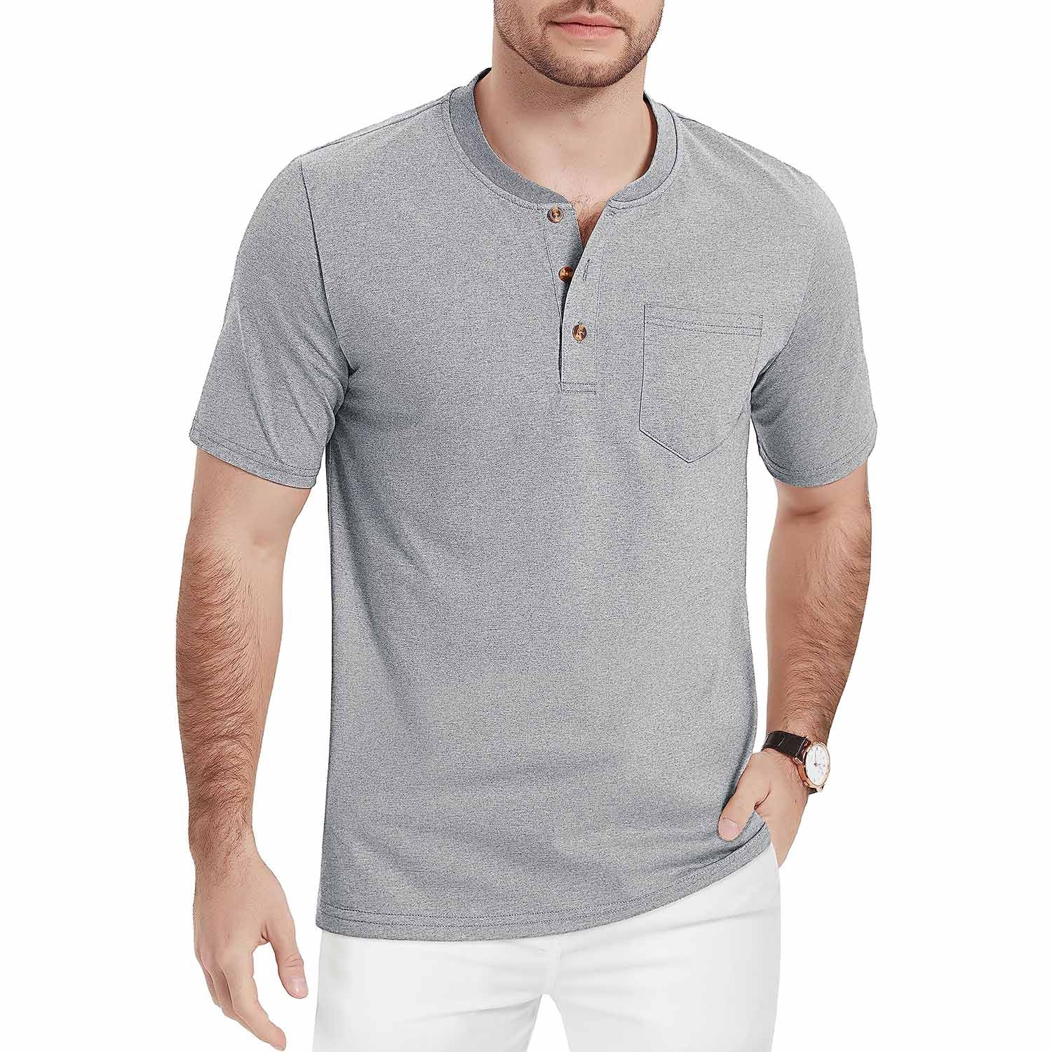 Men's Slim Fit Short Sleeve Sun Protection Henley Shirt