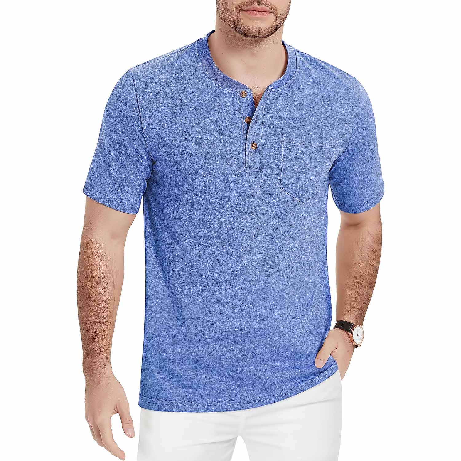 Men's Slim Fit Short Sleeve Sun Protection Henley Shirt