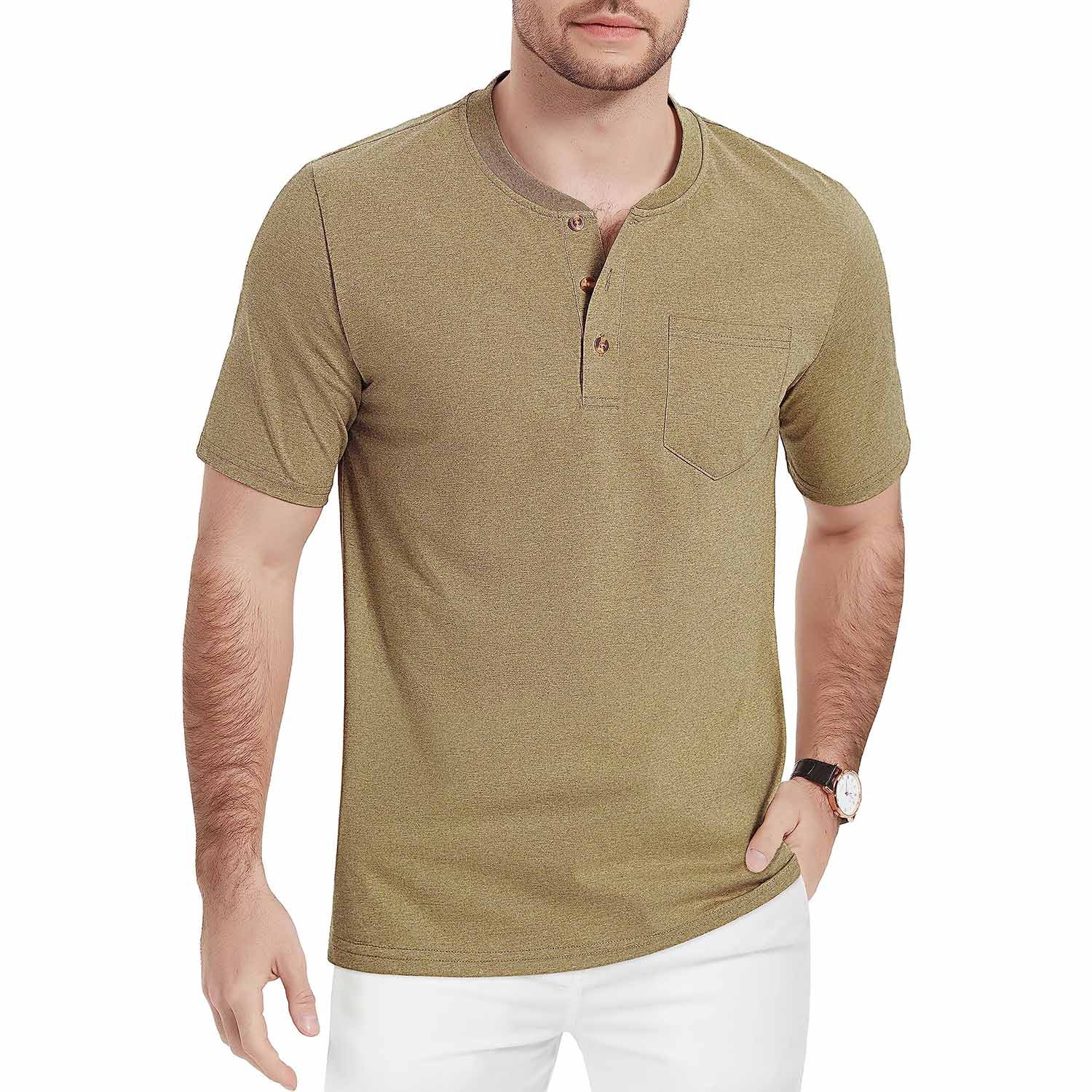 Men's Slim Fit Short Sleeve Sun Protection Henley Shirt