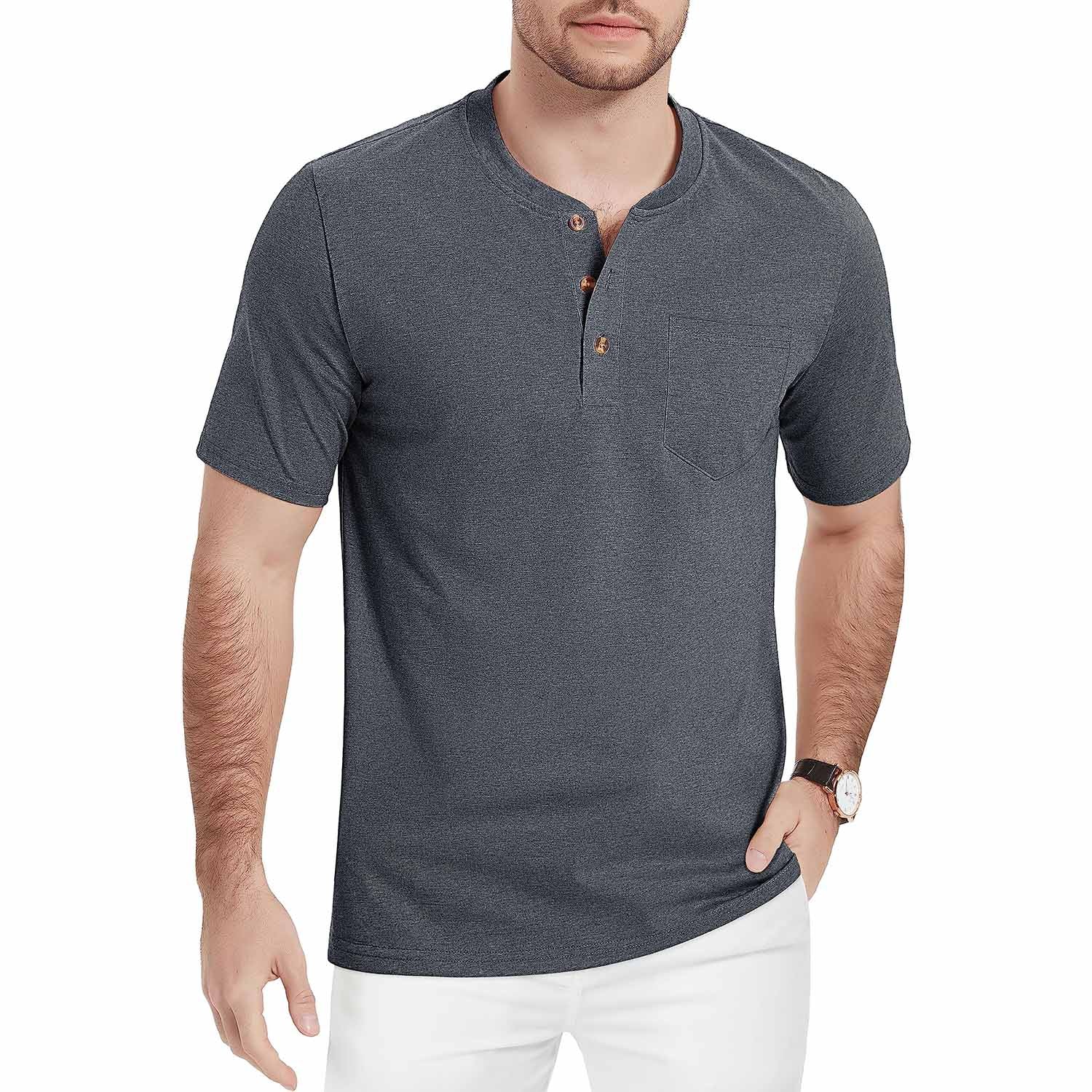 Men's Slim Fit Short Sleeve Sun Protection Henley Shirt