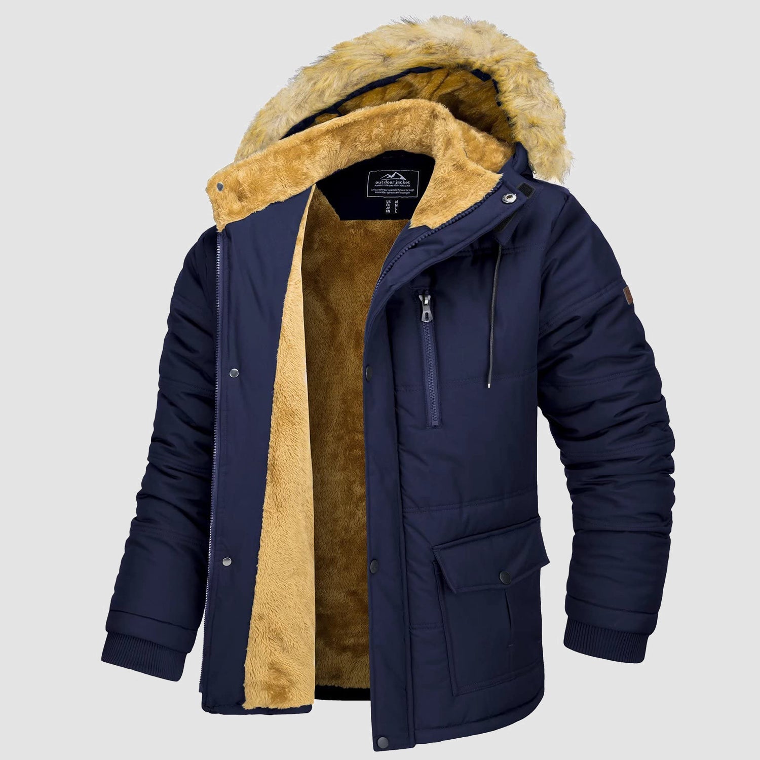 Men's Fleece Lined Parka Jacket - Hooded Puffer Warm Coat - veyora