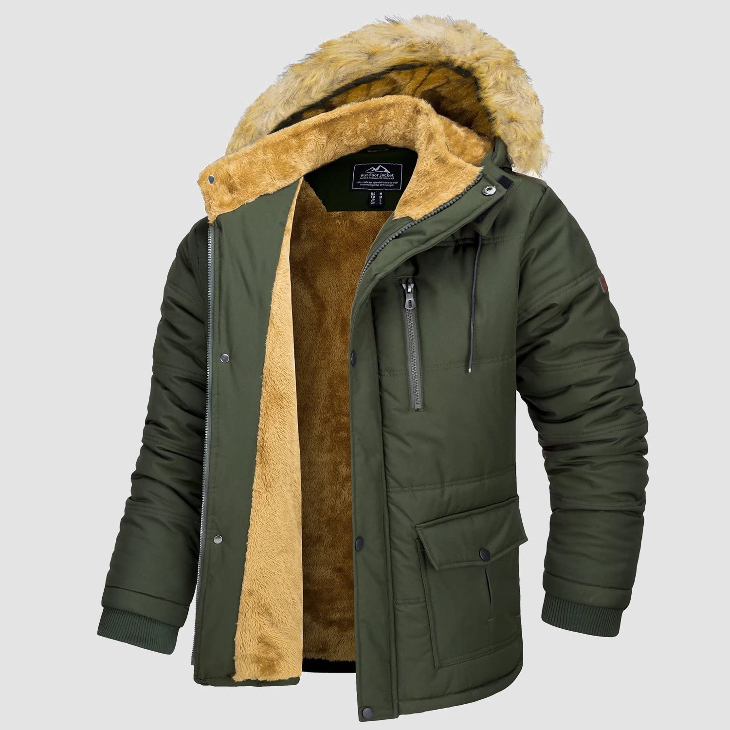Men's Fleece Lined Parka Jacket - Hooded Puffer Warm Coat - veyora