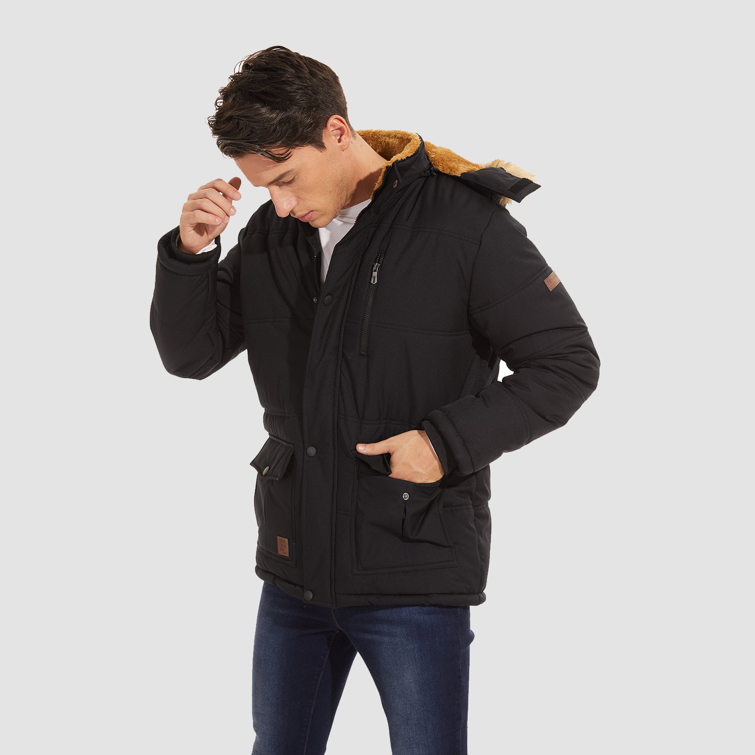 Men's Fleece Lined Parka Jacket - Hooded Puffer Warm Coat - veyora