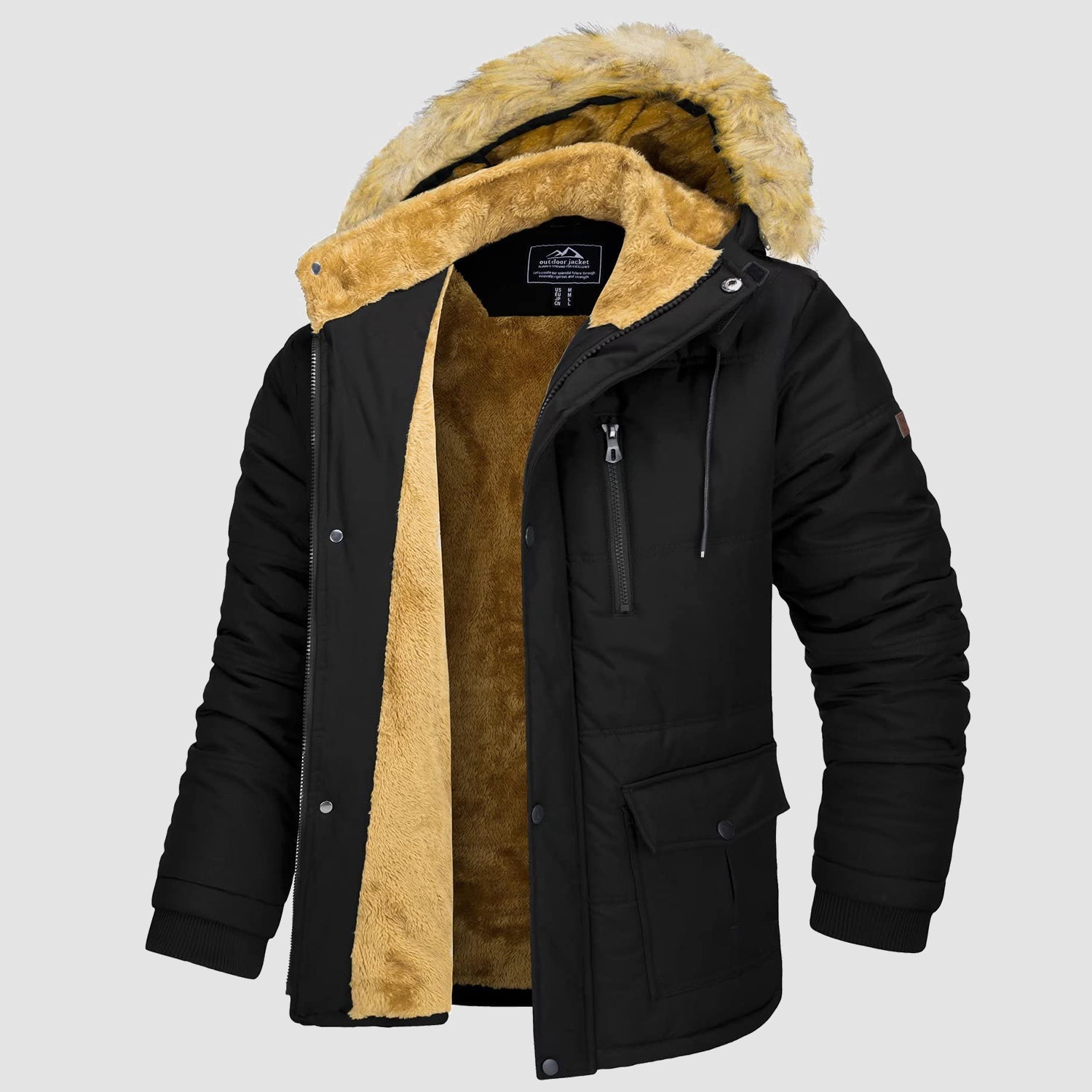 Men's Fleece Lined Parka Jacket - Hooded Puffer Warm Coat - veyora
