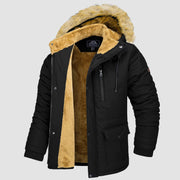 Men's Fleece Lined Parka Jacket - Hooded Puffer Warm Coat - veyora