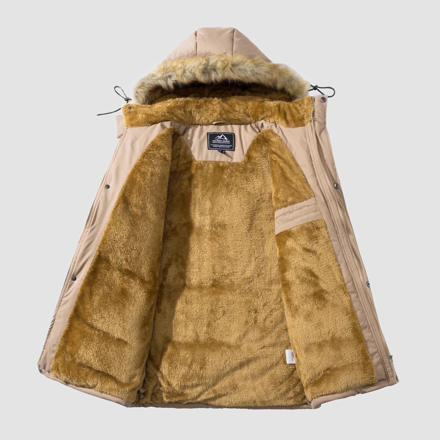 Men's Fleece Lined Parka Jacket - Hooded Puffer Warm Coat - veyora
