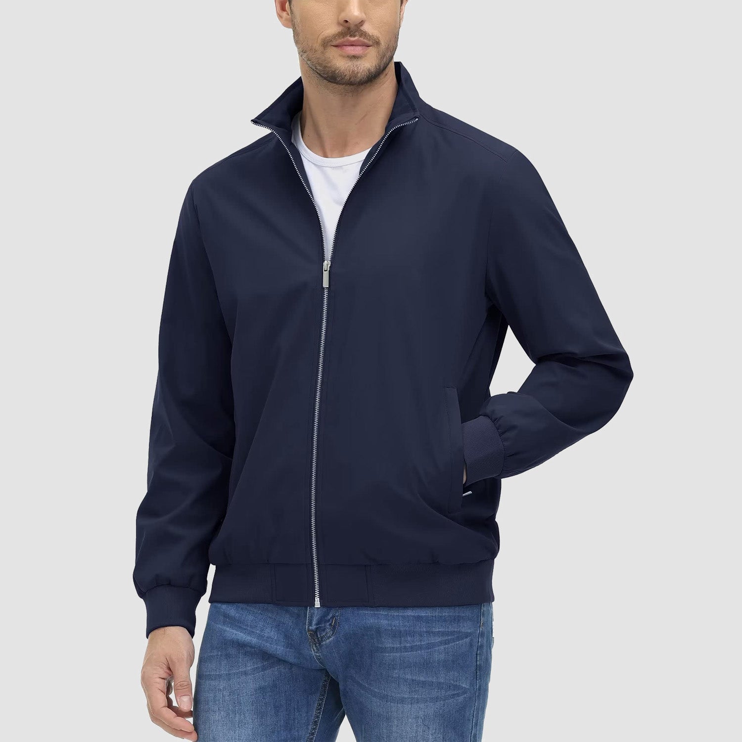 Men's Jacket Stand Collar Lightweight Windproof Outwear