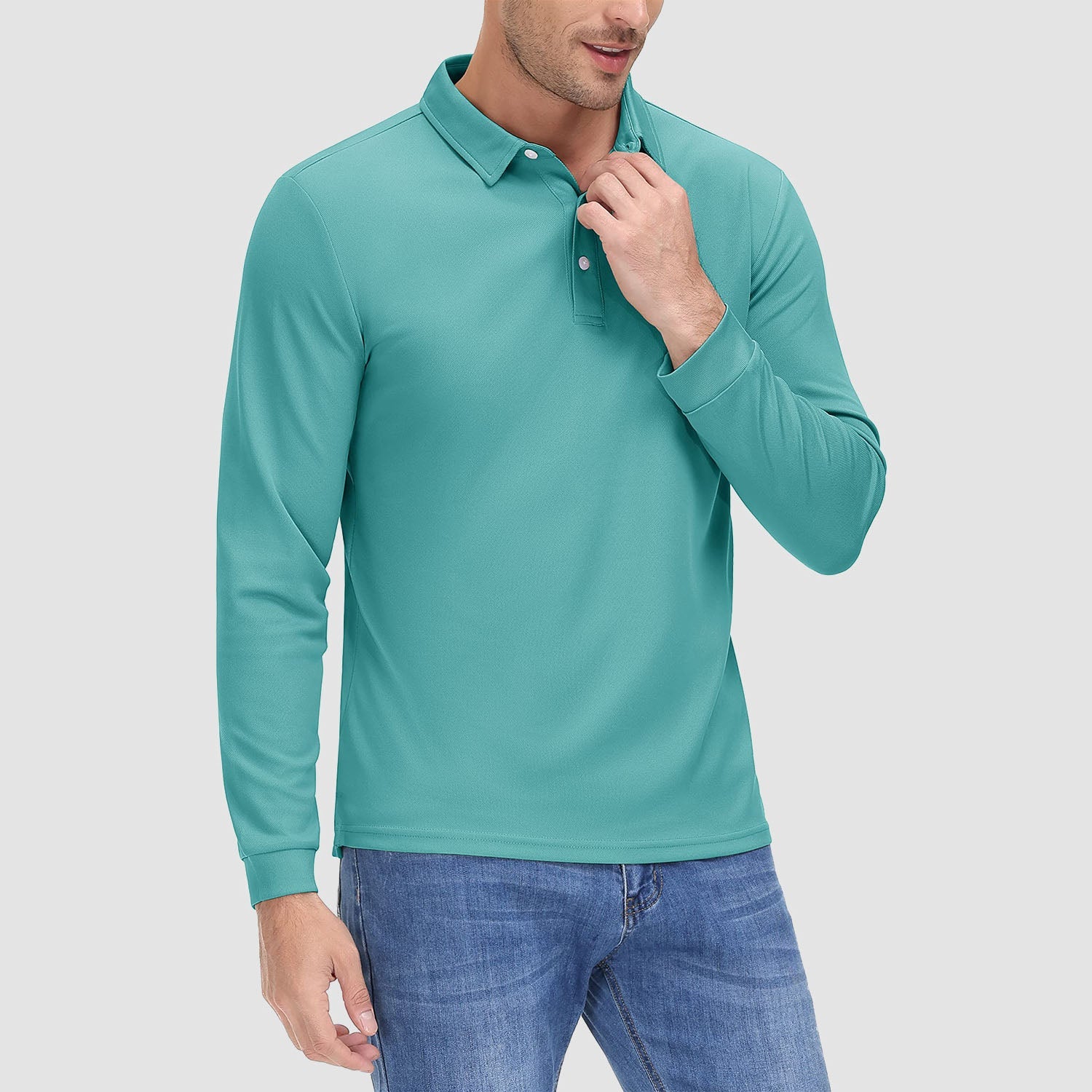 Men's Long Sleeve Quick - Dry Polo Shirt UPF Sun Protection - veyora