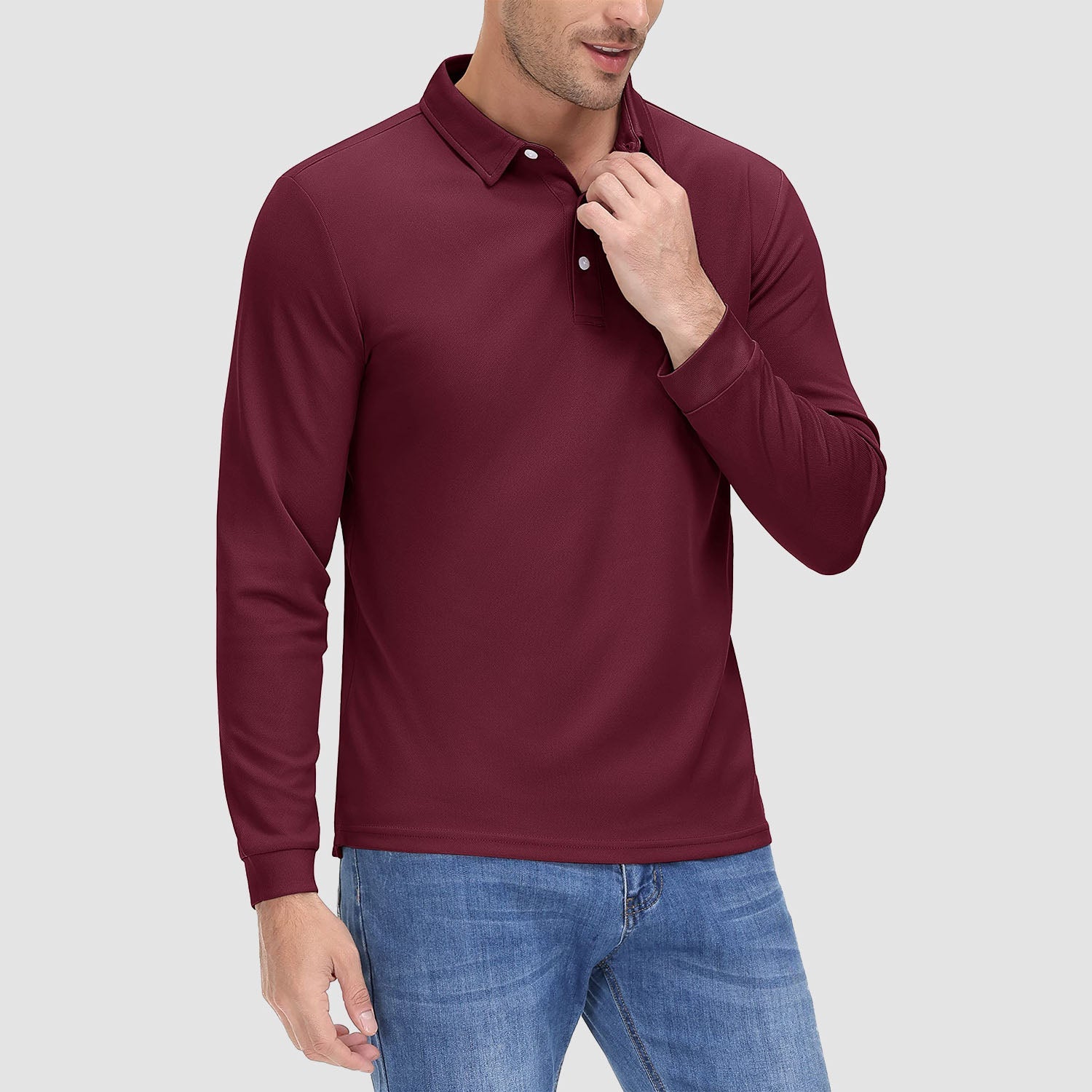 Men's Long Sleeve Quick - Dry Polo Shirt UPF Sun Protection - veyora