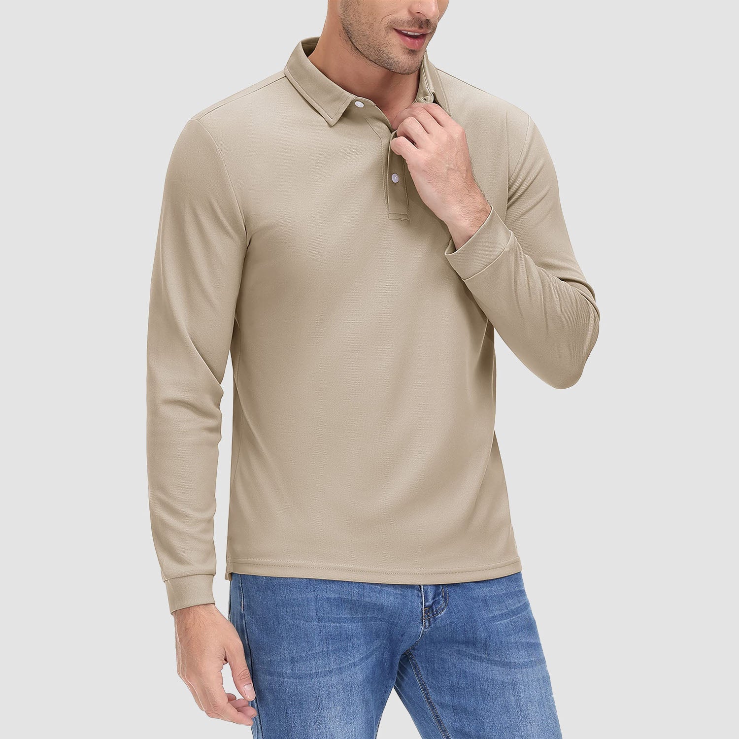 Men's Long Sleeve Quick - Dry Polo Shirt UPF Sun Protection - veyora