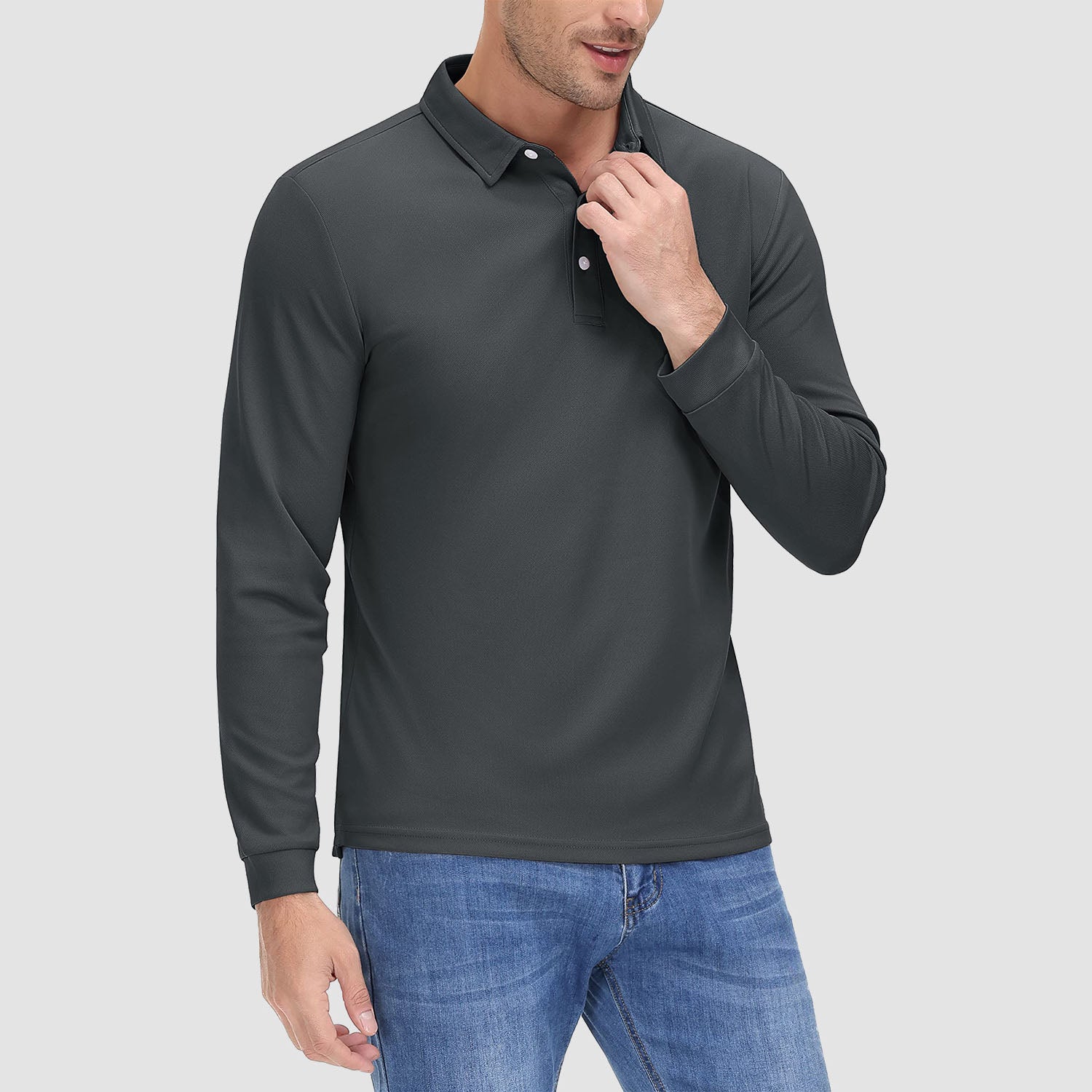Men's Long Sleeve Quick - Dry Polo Shirt UPF Sun Protection - veyora
