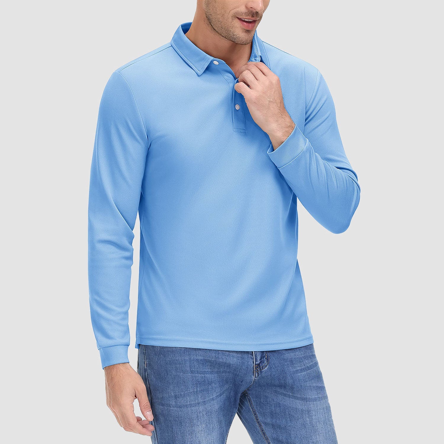 Men's Long Sleeve Quick - Dry Polo Shirt UPF Sun Protection - veyora