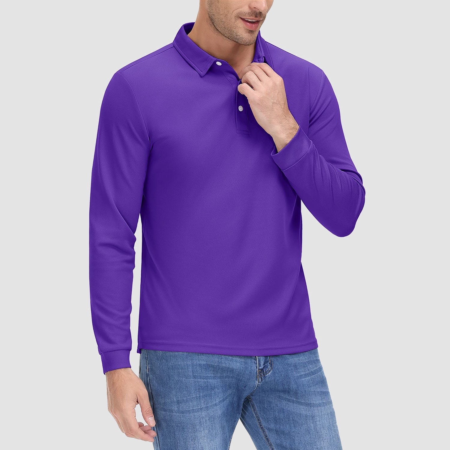 Men's Long Sleeve Quick - Dry Polo Shirt UPF Sun Protection - veyora