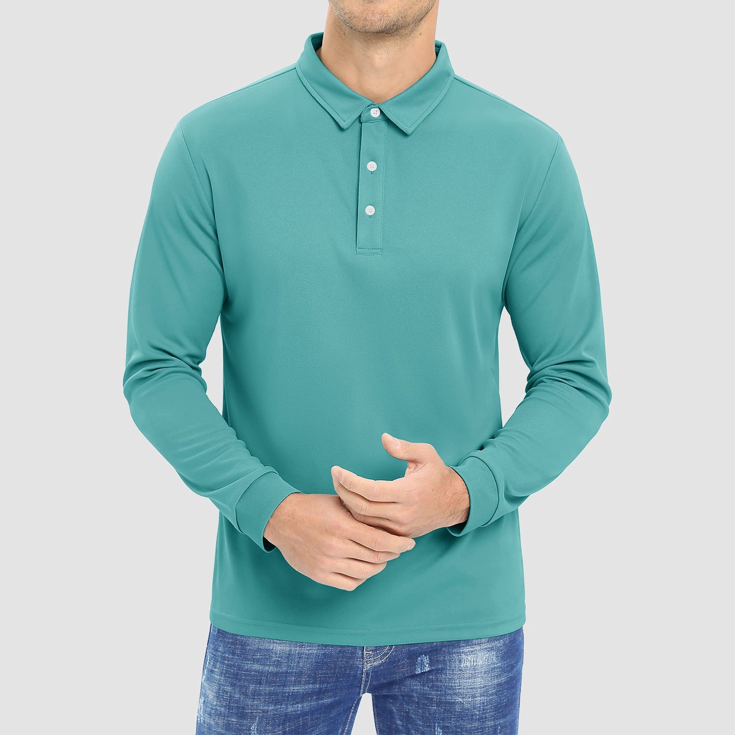 Men's Long Sleeve Quick - Dry Polo Shirt UPF Sun Protection - veyora