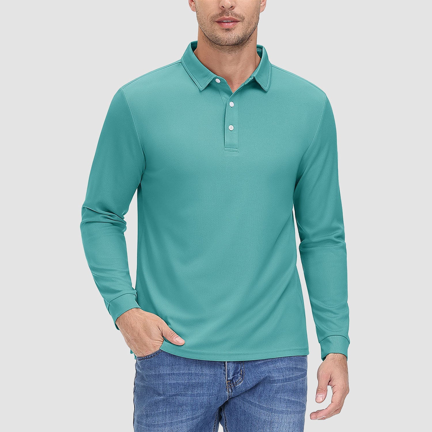 Men's Long Sleeve Quick - Dry Polo Shirt UPF Sun Protection - veyora
