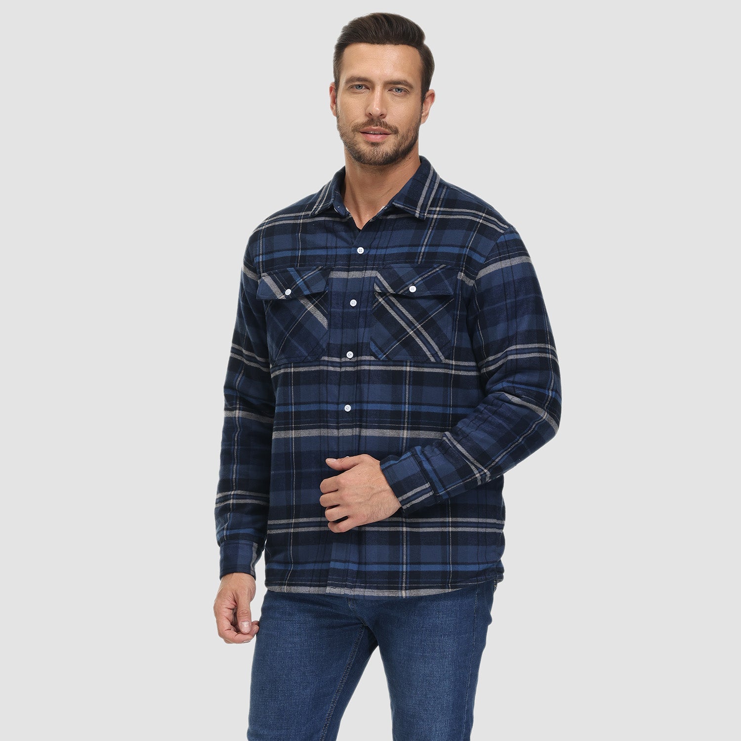 Men's Flannel Shirt Jacket - Fleece Lined Cotton Winter Coat