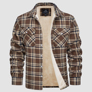 Men's Flannel Shirt Jacket - Fleece Lined Cotton Winter Coat - veyora